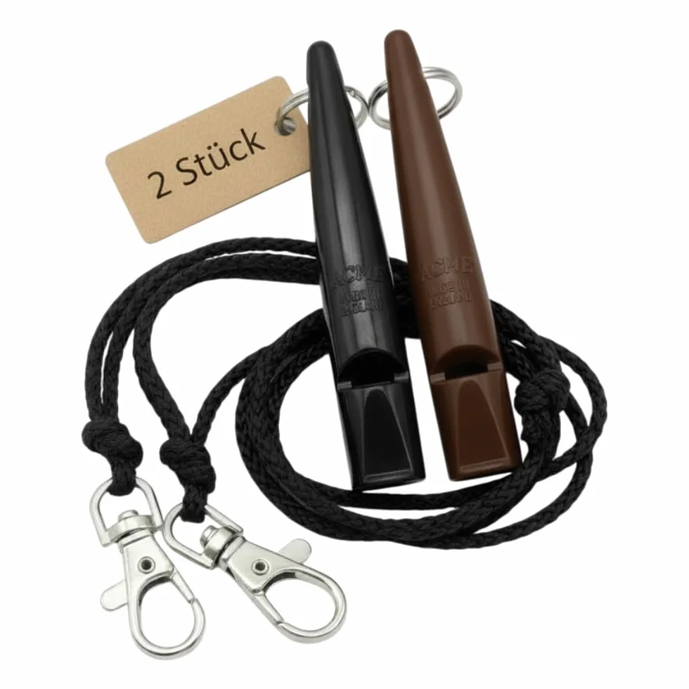 ACME Fajka dla psa nr 210,5 z tasiemką dwupak 2 fajki 2 taśmy głośny dalekosiężny (Black + Chocolate Brown)