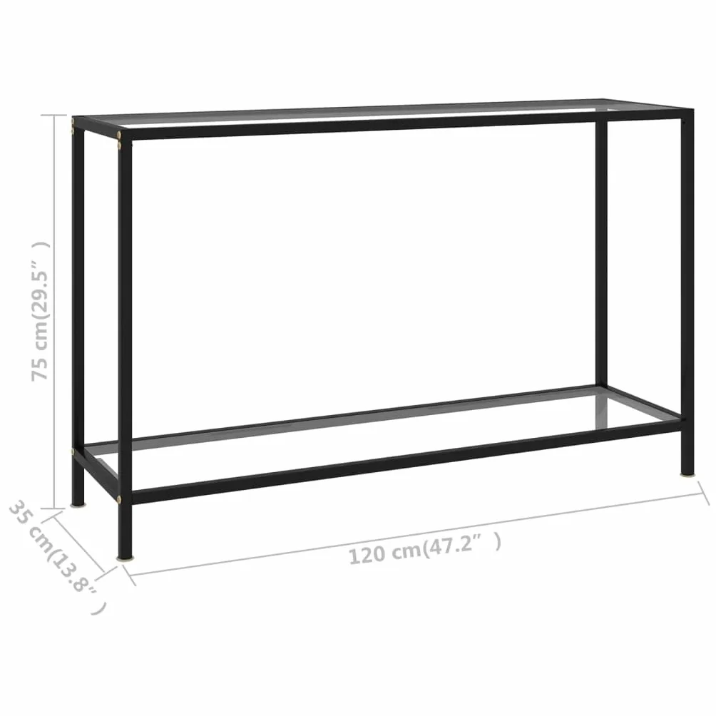 Stolik konsolowy, przezroczysty, 120 x 35 x 75 cm, szkło hartowane z półkami, nowoczesny stolik pomocniczy do salonu, sypialni, przedpokoju