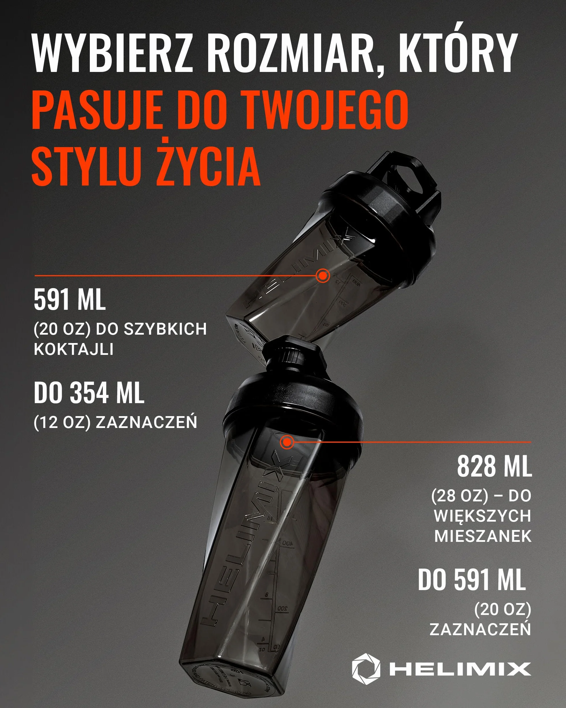Helimix 2.0 Vortex Protein Shaker, 800 ml (28 uncji) - Sportowa butelka na napoje proteinowe i smoothie - bez gwizdków, grudek i baterii - odporna na mycie w zmywarce i wolna od BPA