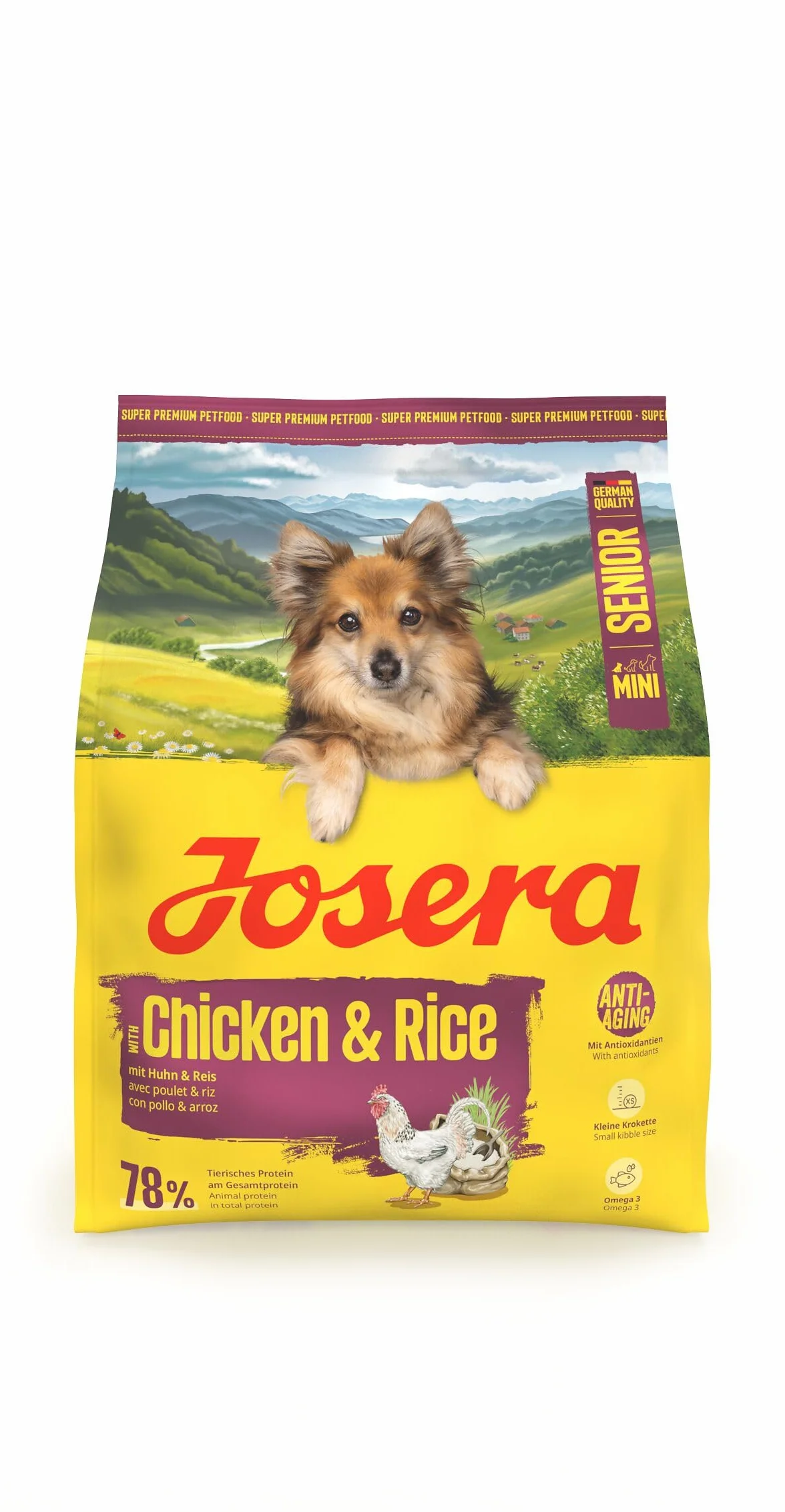 JOSERA Mini senior kurczak i ryż (1 x 900 g) | sucha karma premium dla dorosłych starszych psów małych ras | przeciw starzeniu się i odciążeniu nerek | bardzo małe krokiety | bezglutenowa | 1 sztuka