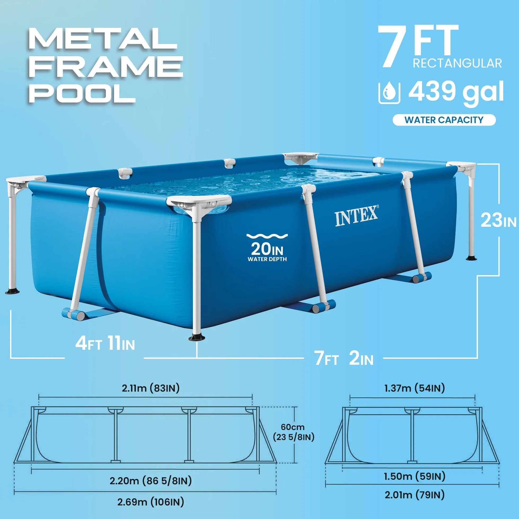 Intex Piscinette Tubulaire Basen Ogrodowy, Niebieski, 220 x 150 x 60 cm