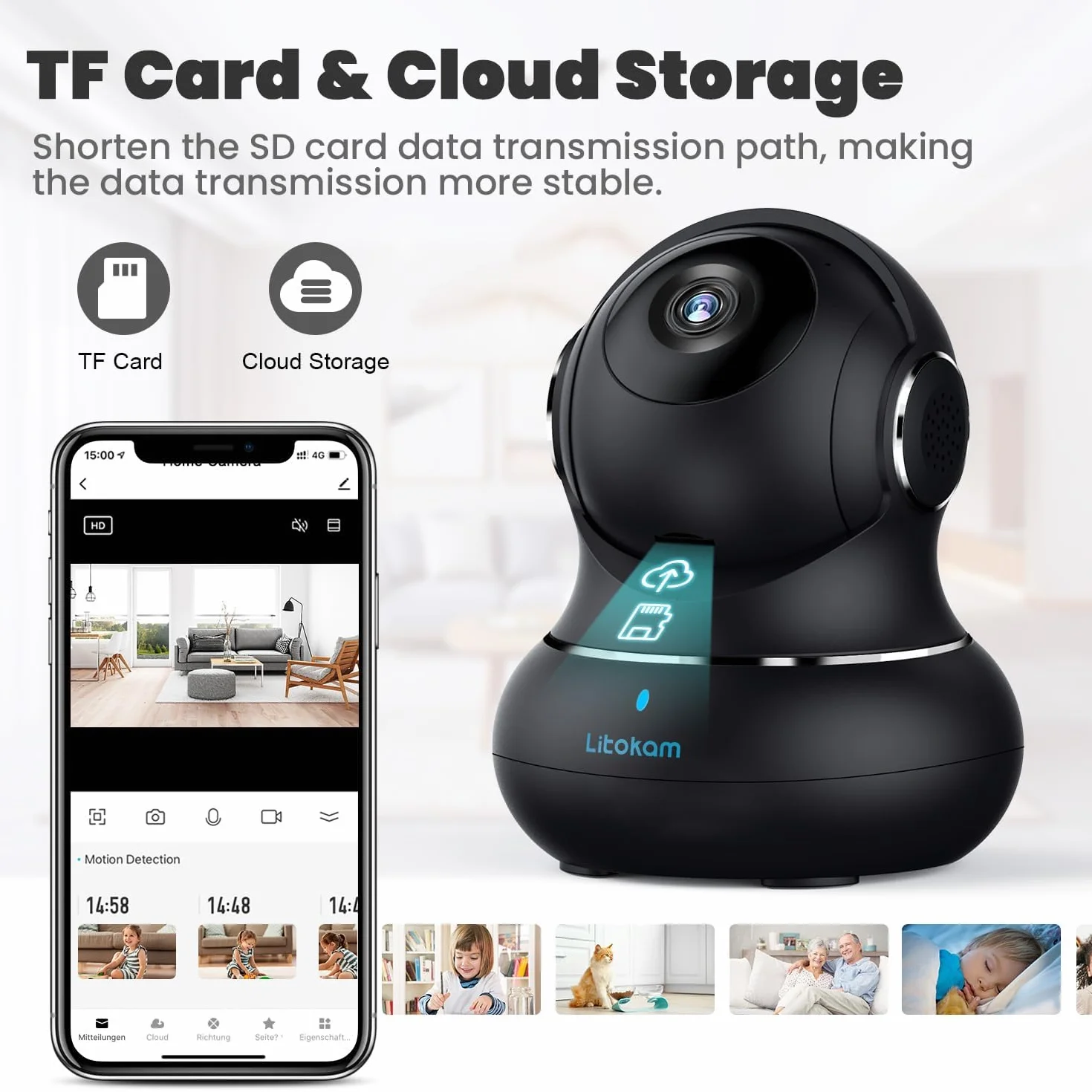 Little Elf Smart Kamera Monitoringowa 2K 360° z Czujnikiem Ruchu, Widoczność w Nocy, Dwukierunkowe Audio, Wi-Fi IP dla Psów, Kompatybilna z Alexa