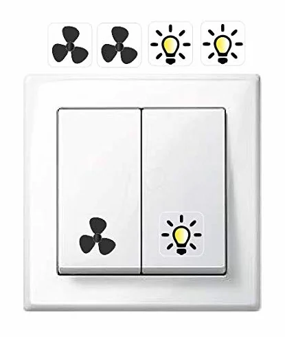 Generisch 2 x naklejka z symbolem wentylatora i 2 x naklejka z symbolem światła. Naklejka na przełącznik (R75/8/1) T (1,5 x 1,5 cm)