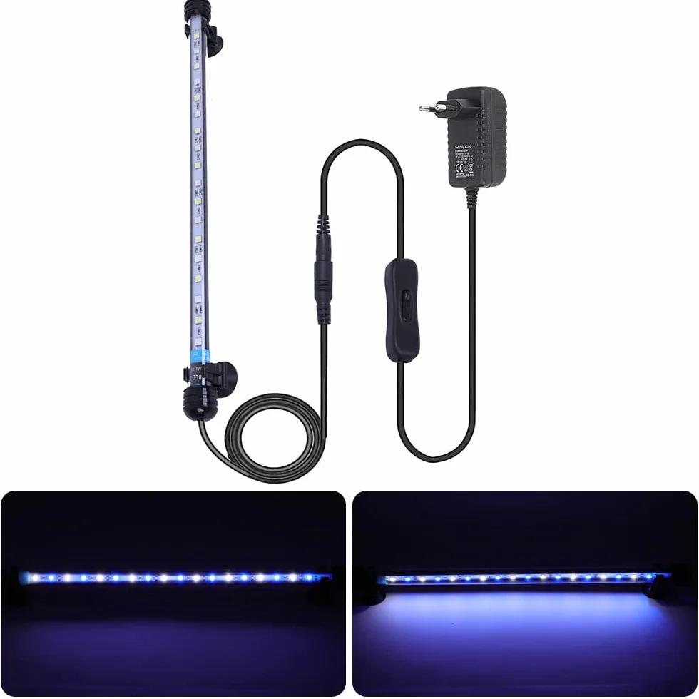 VARMHUS LED 18-112 cm do akwarium światło odporne na pranie napowietrzanie, lampa Stecker EU Unterwasser LED Listwy świetlne (biały i niebieski, 37 cm)