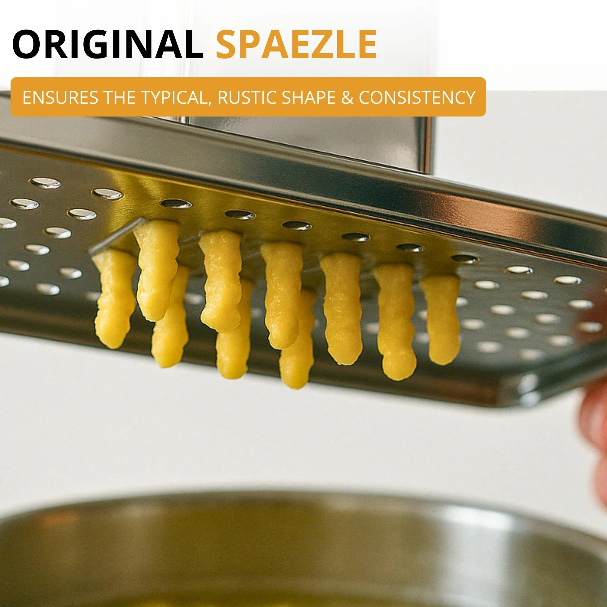 Westmark Krajalnica Spätzle Knöpfle Inox – tarka do spaetzli ze stali nierdzewnej do drobnego Knöpfle & Spätzle – ze zjeżdżalnią ułatwiającą krojenie – srebrny, 31,5 cm