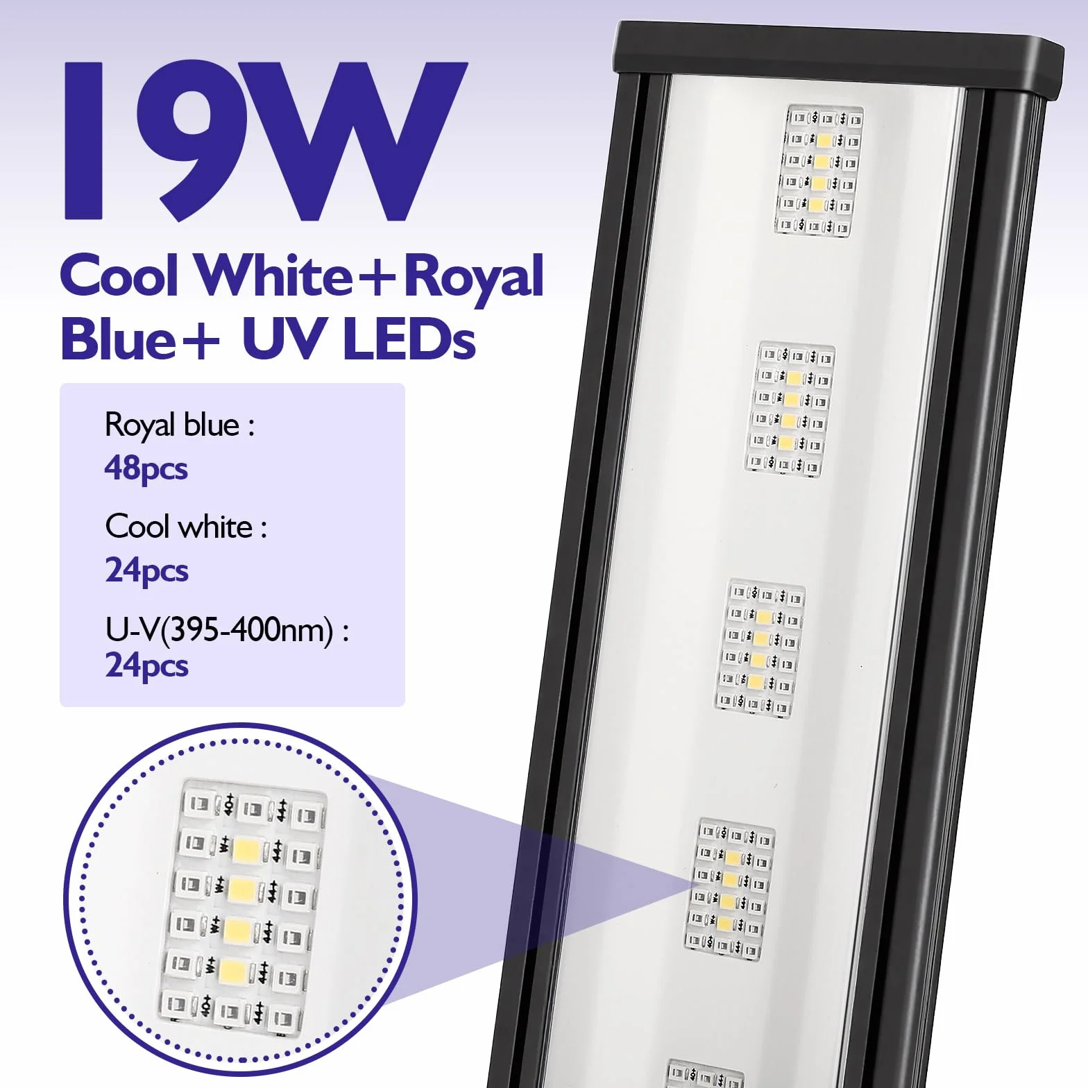 hygger Lampa LED do akwarium, do słonej wody, 19 W, oświetlenie Clip, do akwarium, tryb 24/7, lampa akwariowa z timerem, nano-zbiornik, lampa rafowa dla koralowców