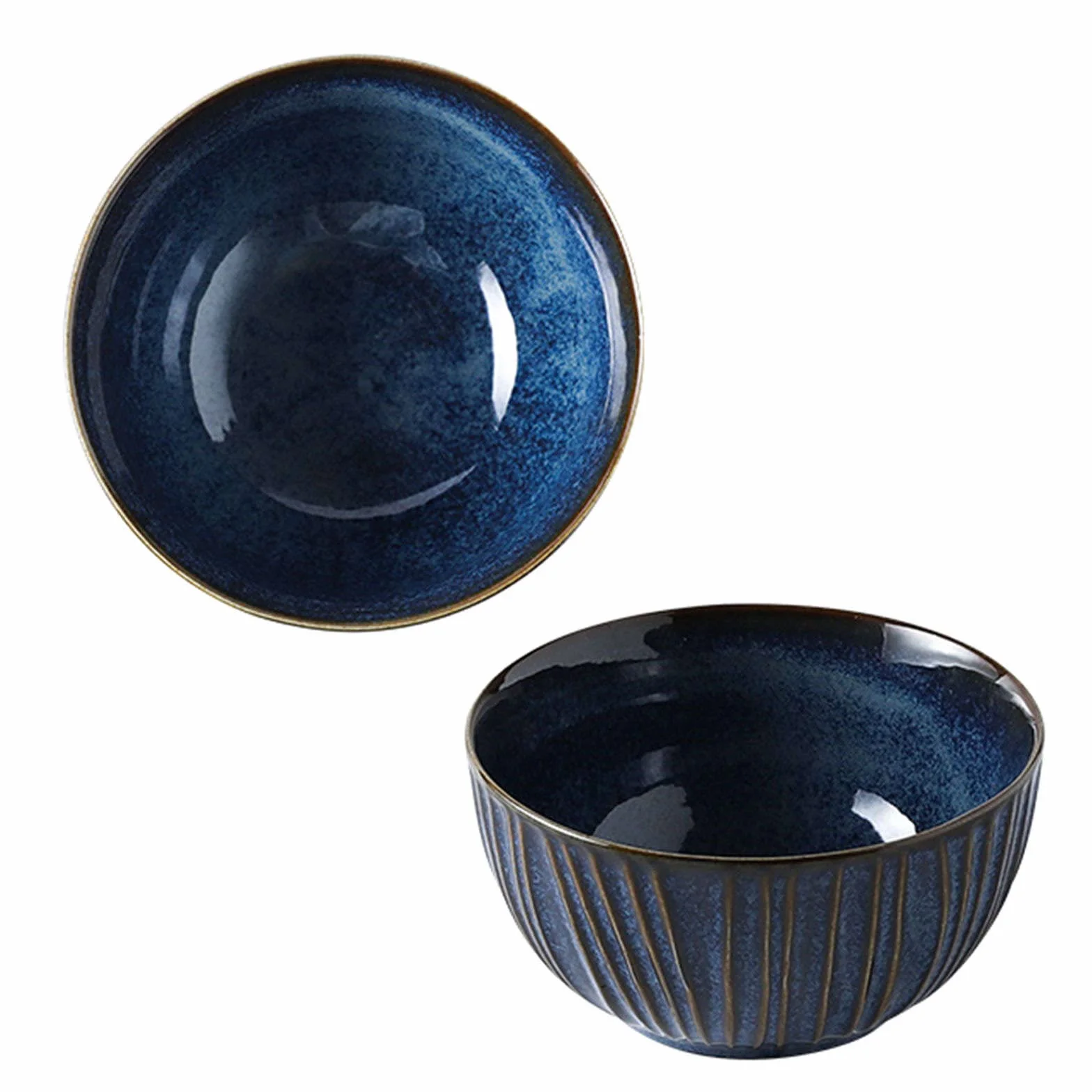 Duże ceramiczne miski do serwowania, zestaw 2 sztuk, niebieska miska na płatki śniadaniowe na śniadanie, mała głęboka miska sałatkowa do zupy, niebieska, 750 ml, 25 ml