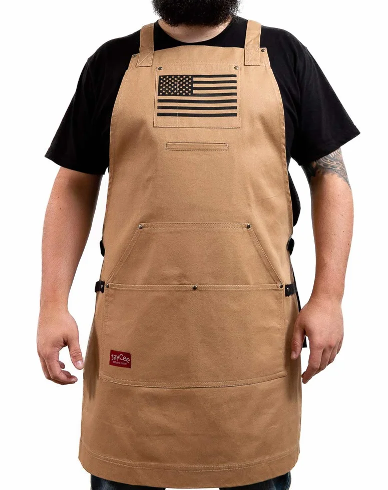 JayCee Fartuch do BBQ, grilla, gotowania, hobby i warsztatu, 5 kieszeni, krzyżowe plecy, 2 szlufki na narzędzia/ręczniki, 284 g bawełny, wspaniały prezent