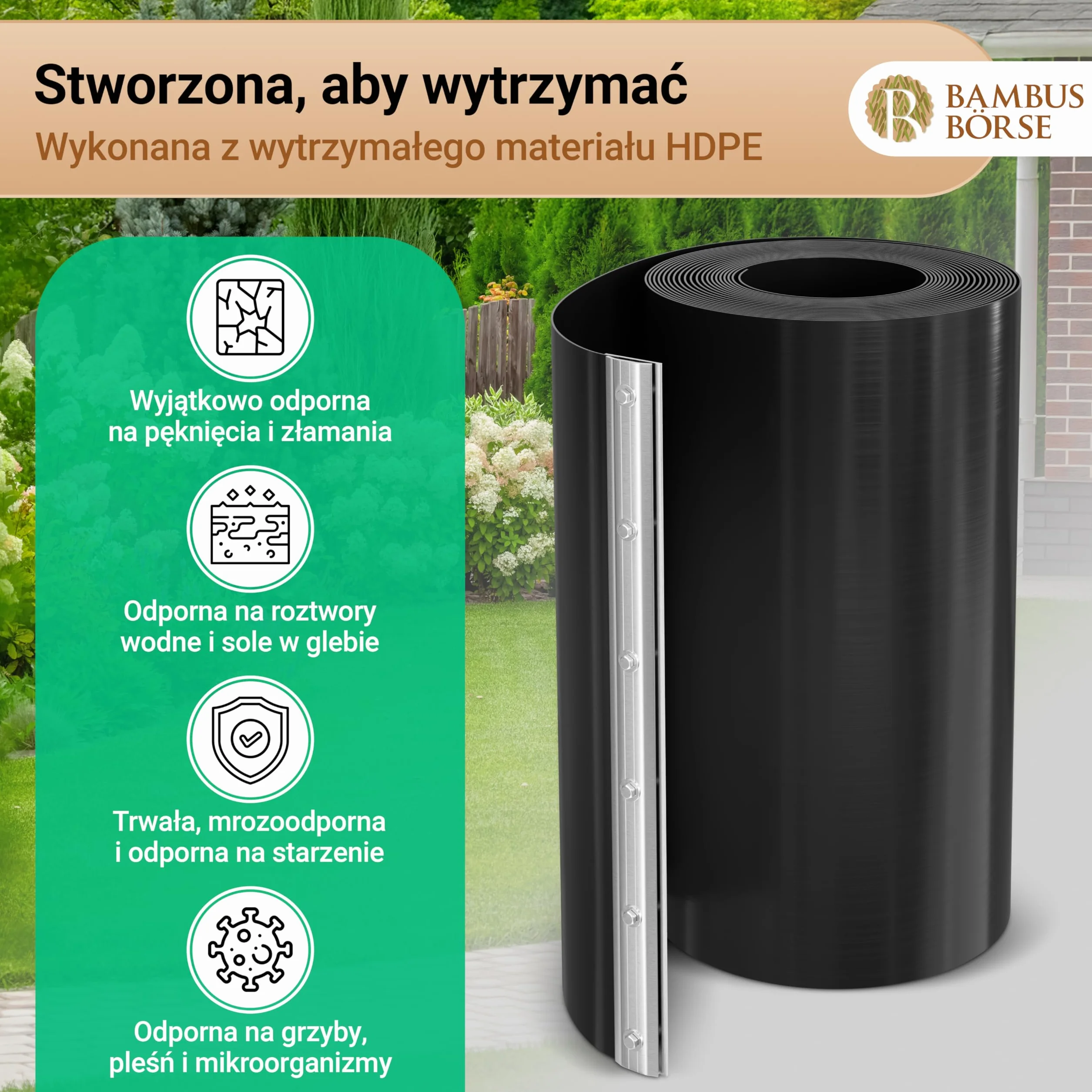 Ogranicznik korzeniowy Bariera kłącza grubość 2 mm, wysokość 70 cm, długość 7 metrów i szyna zamykająca
