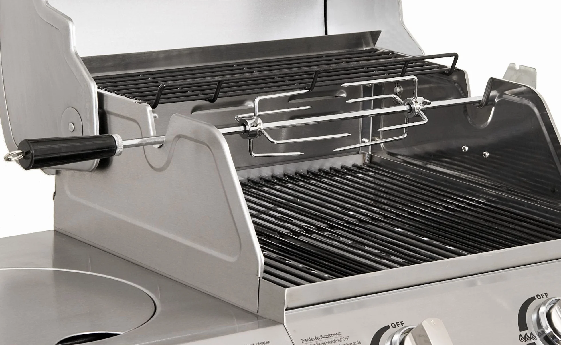 BBQ-Toro Zestaw rożen do grilla 100 cm wraz z 4 igłami do mięsa i silnikiem ze stali nierdzewnej, 220 V – 240 V, rożen obrotowy z silnikiem do grilla | elektryczny uniwersalny szszpecik do grillowania