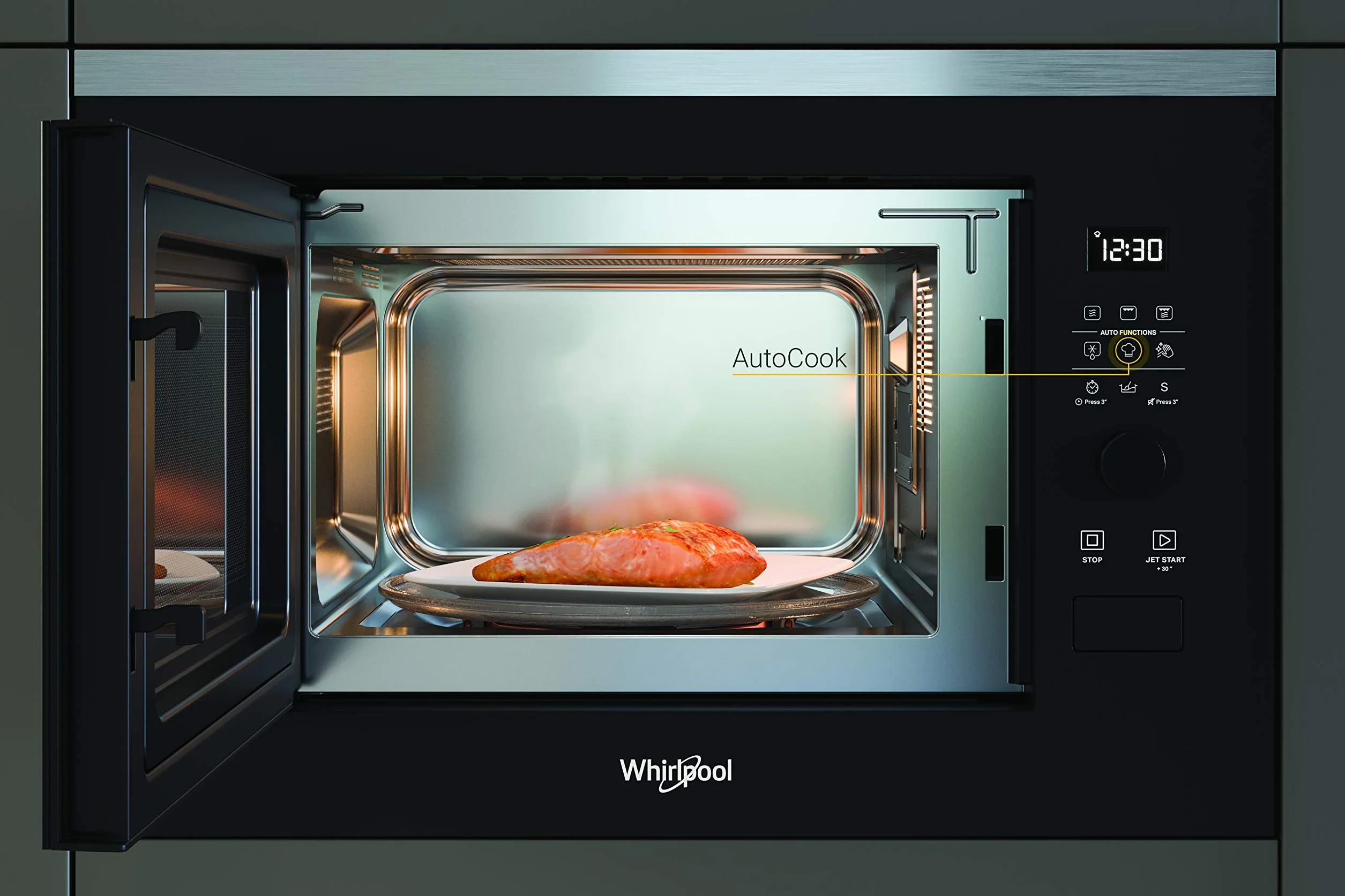 Whirlpool Wbudowany kuchenka mikrofalowa WMF250G czarny, 25 l, 900W, gramofon 28 cm, 7 poziomów mocy