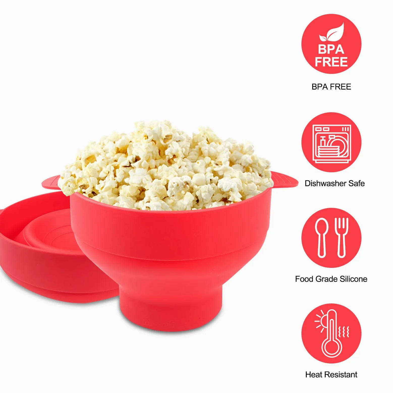 Fousenuk silikonowa popcorn miska z pokrywką czerwony