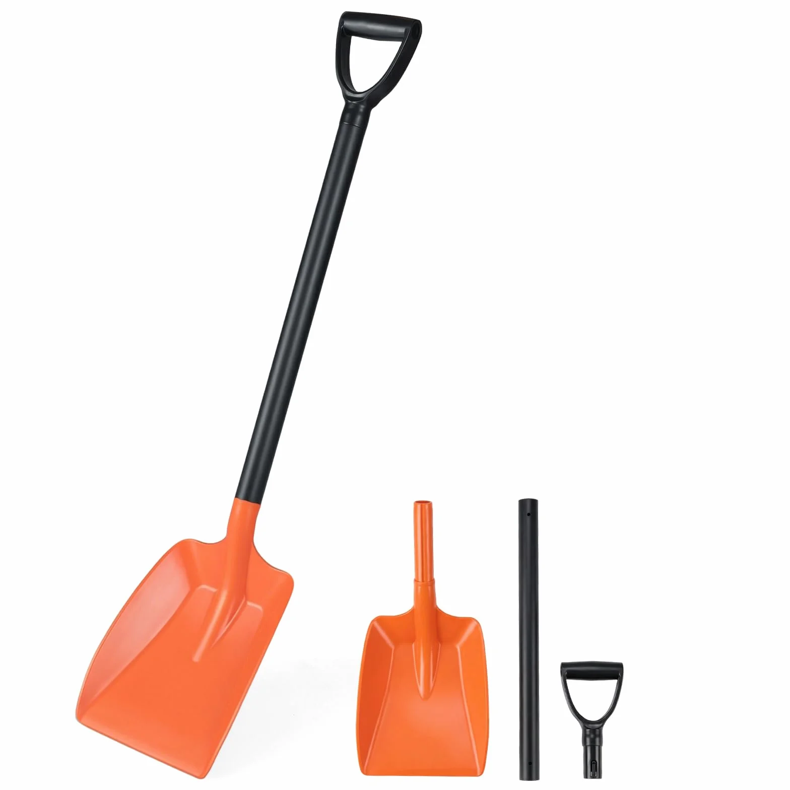 COSTWAY Łopata do śniegu, długość 111 cm, z ergonomicznym uchwytem i aluminiowym trzonkiem, lekka odśnieżarka na wjazd, do zabawy bałwanem, pomarańczowa