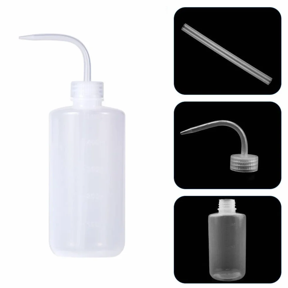 LATRAT Zestaw 2 plastikowych konewek, bezpiecznych butelek do czyszczenia przezroczystych butelek do ogrodnictwa, nawadniania roślin, laboratorium (250 ml)