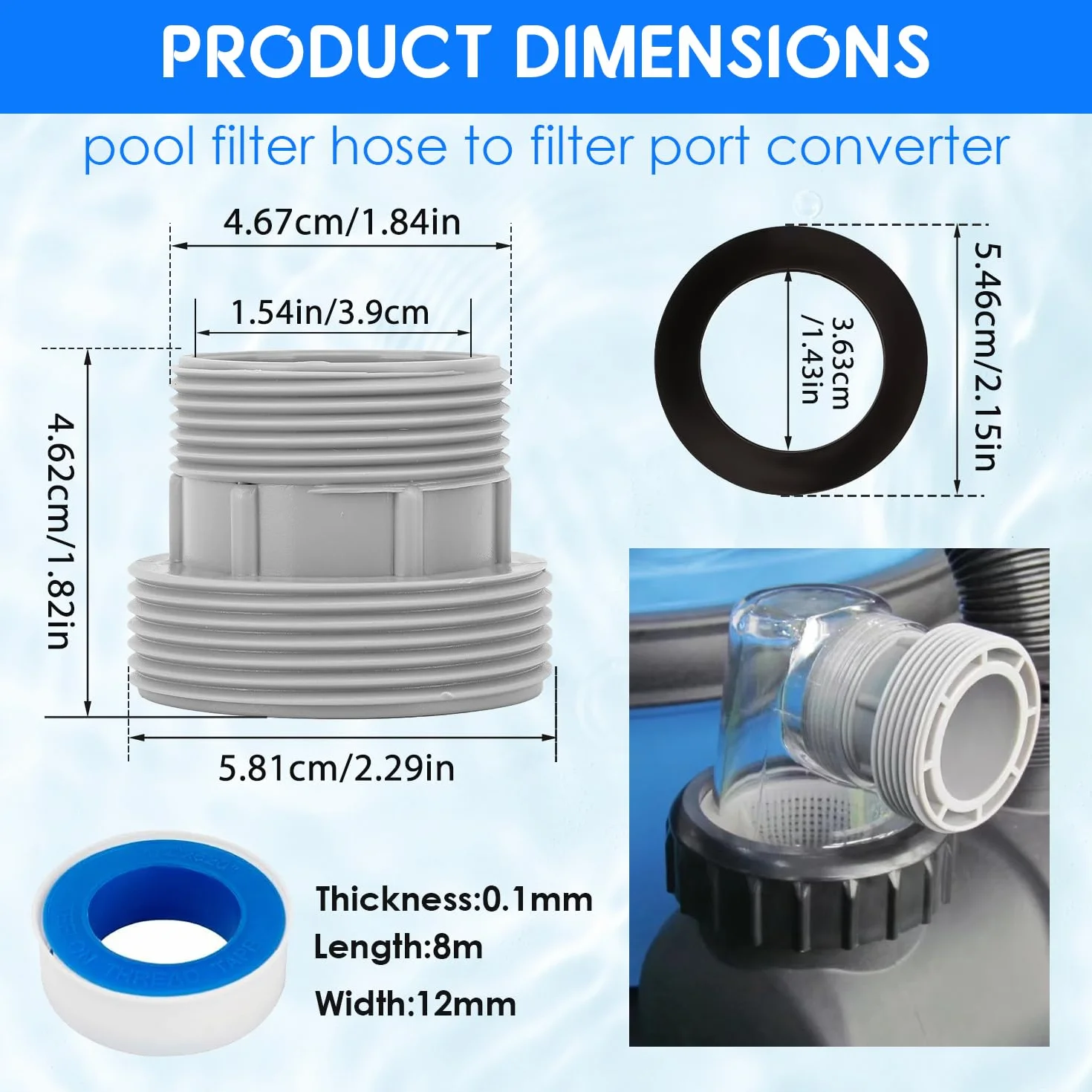 Tissting Zestaw adaptera węża basenowego 60 mm 47 mm - Zestaw adapterów do węża basenowego z tworzywa sztucznego do Intex 4560 58254 łatwy w instalacji Popraw swój sprzęt basenowy