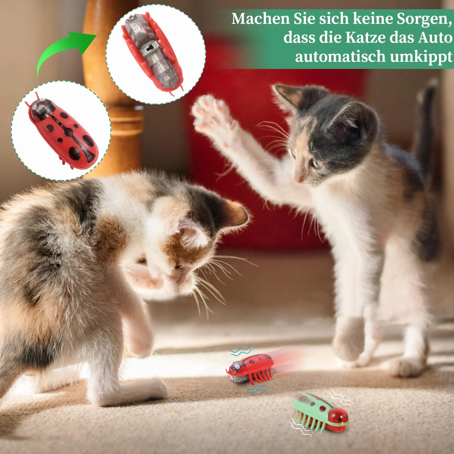 Elektryczna zabawka dla kota mini chrząszcze biedronka interaktywna 4 sztuki