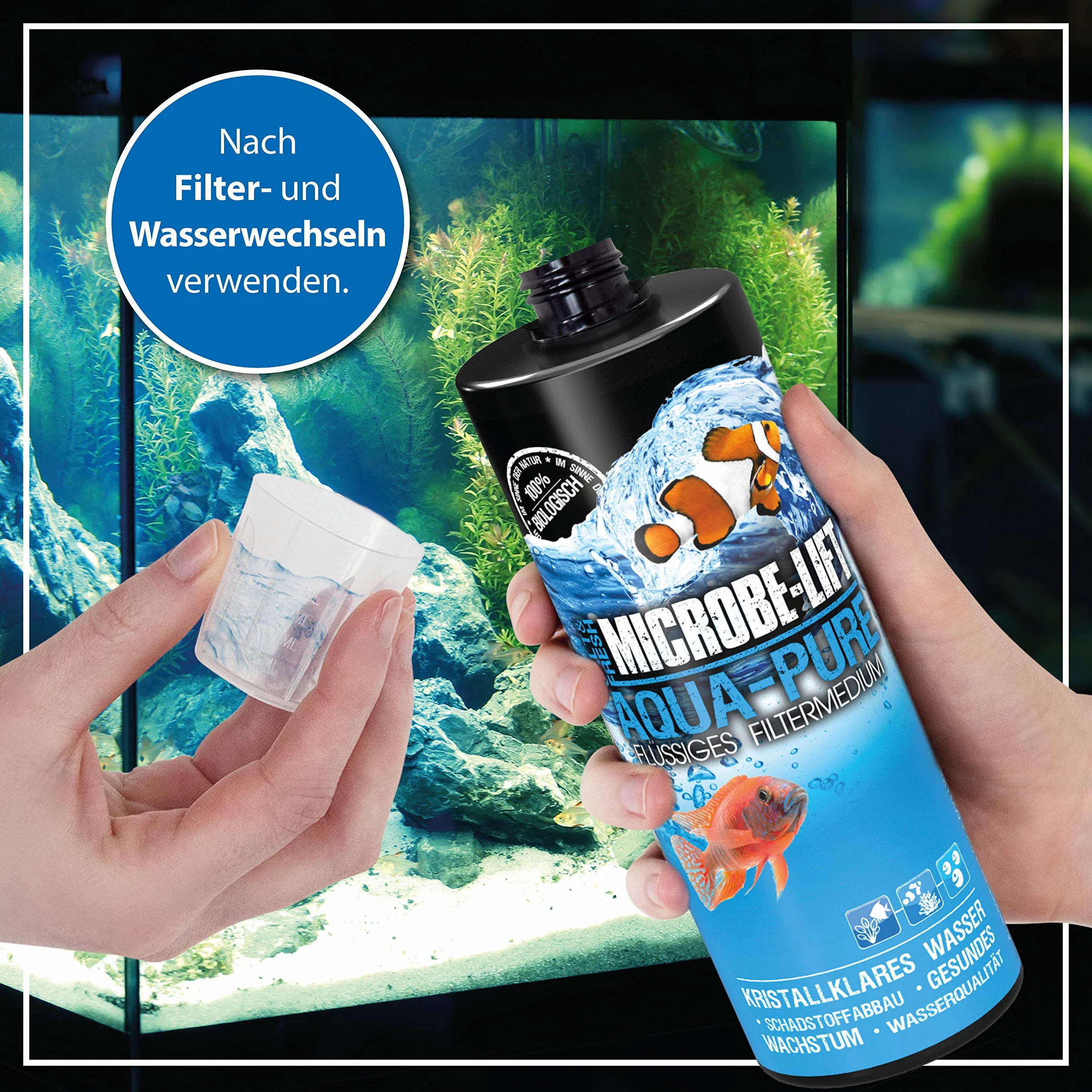 Microbe-Lift® - Aqua Pure | Płynny środek zapobiegający zakłóceniom dla krystalicznie czystej wody | 100% naturalny z bakteriami | Do wszystkich akwariów | Zawartość: 473ml