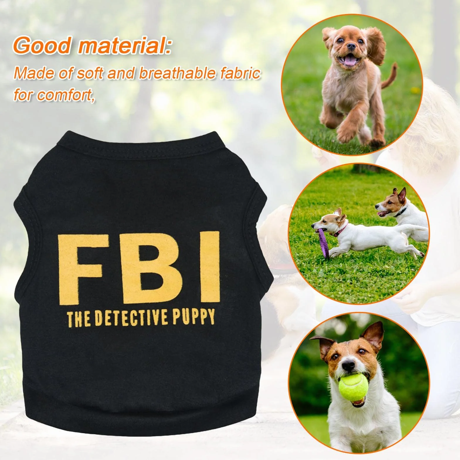 Koszulka dla psa JINGLING ze wzorem FBI bawełniana letnia rozmiar S-L