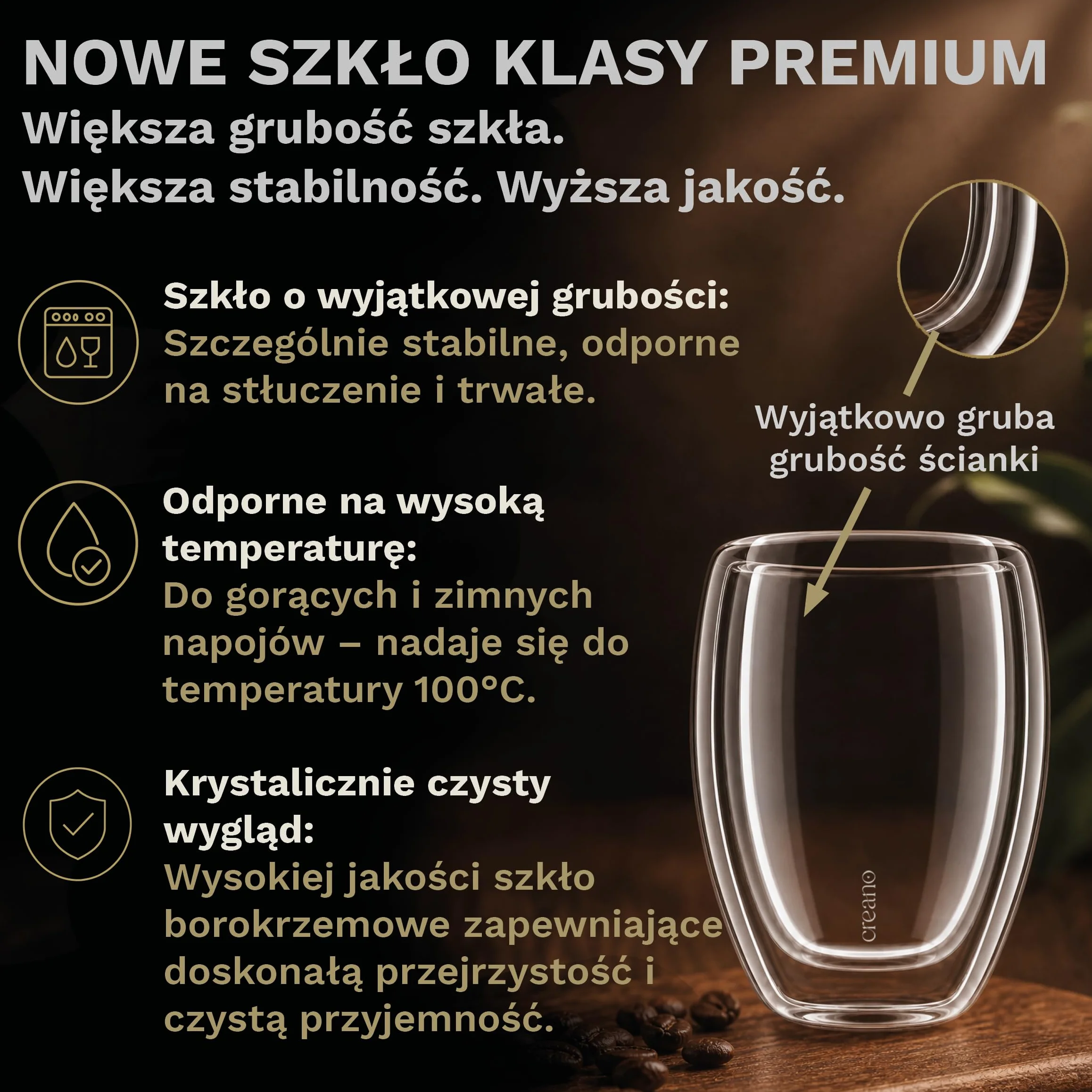 Creano PREMIUM Szklanki Dwuścienne 400 ml – Zestaw 6 szt. – ŚWIATOWA NOWOŚĆ | W 100% przystosowane do mycia w zmywarce dzięki uszczelnieniu GastroSeal – jakość dla gastronomii – szkło dwuścienne