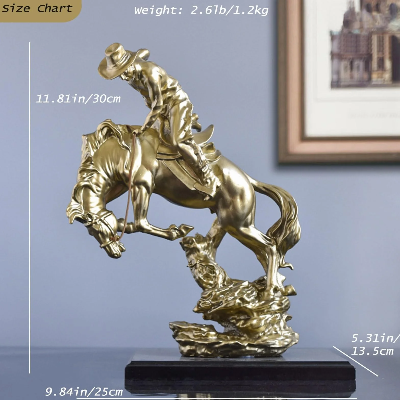 Artystyczna statuetka - ozdobna rzeźba - zachodni kowboj jadący koń statuetka rycerza wojownika figurka z żywicy kolekcja Bucking Bronco statua, figurka artystyczna kolekcja prezentów do