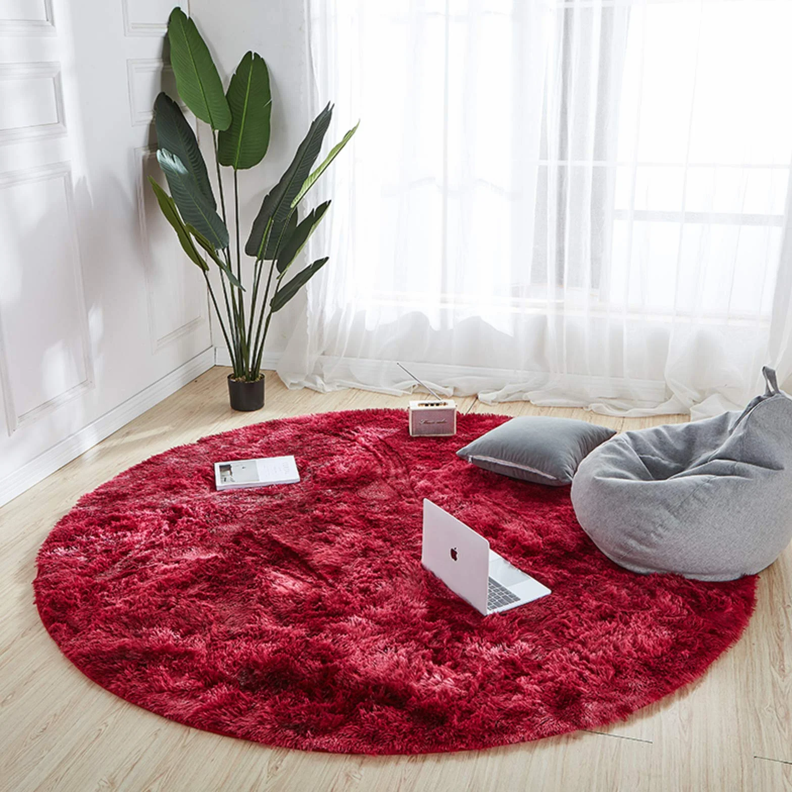 Gradient jednolity okrągły dywan, miękka puszysta mata podłogowa do sypialni dziecięcej, pogrubiony antypoślizgowy dywanik, łazienka jedzenie tył salon-Q 120 cm