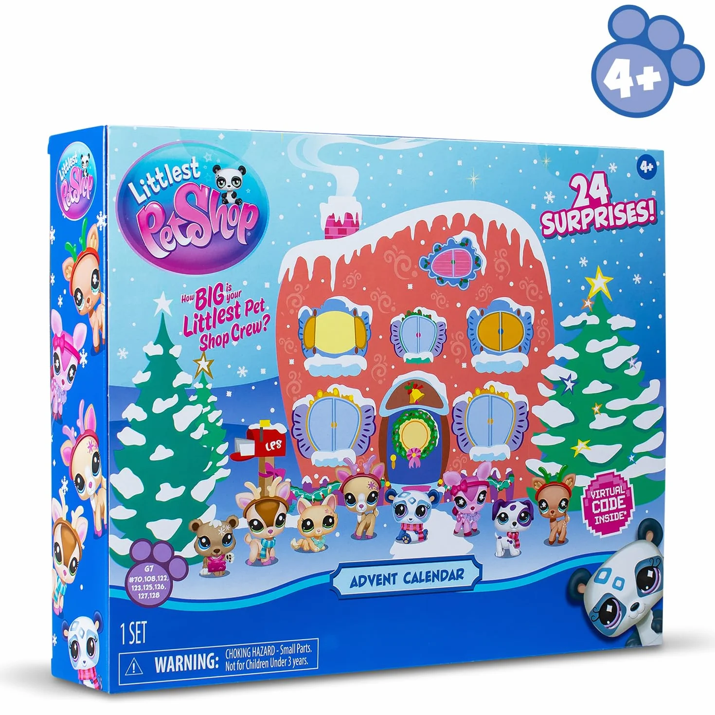 Littlest Pet Shop kalendarz adwentowy dla zwierząt domowych, 8 sklepów dla zwierząt domowych i 16 akcesoriów, kalendarz na 24 dni Bożego Narodzenia, minifigurki zwierząt, zabawka dla dzieci od 4 lat i