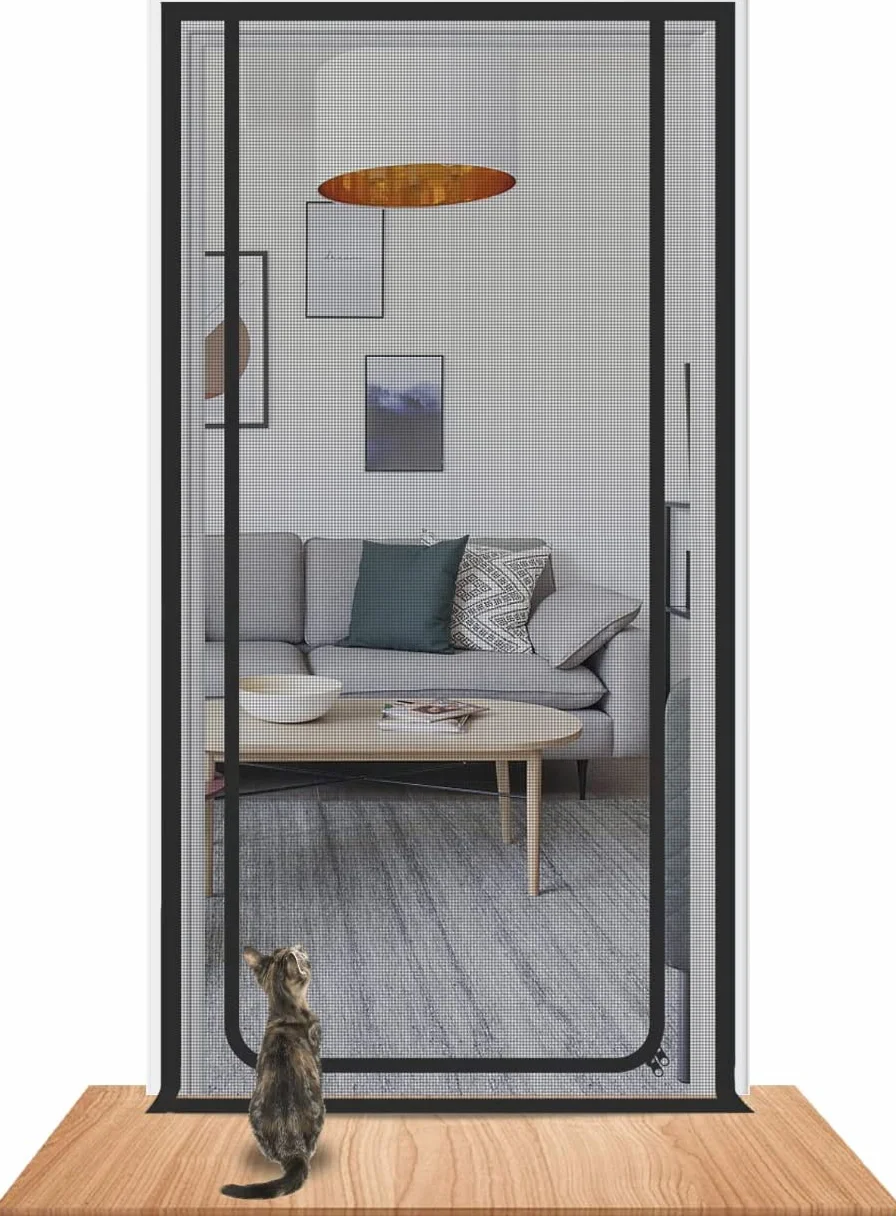 Cat Screen Tür passend für Türgröße 90 cm x 200 cm, Haustier-Fliegengitter-Tür, Trenngitter für Katzen, Doppelreißverschluss