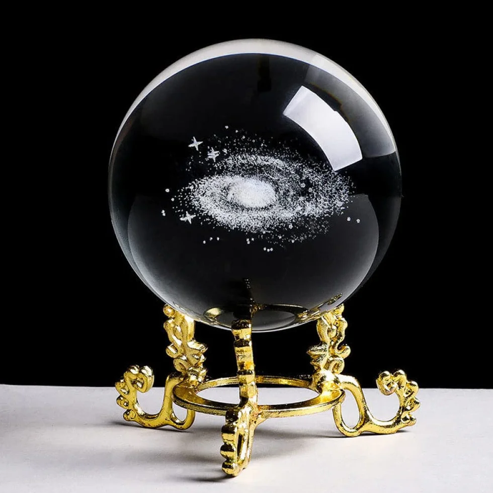 60/70/80MM średnica Globe Galaxy miniatury kryształowa kula 3d grawerowane szkło kwarcowe kula kula akcesoria do dekoracji domu, ze srebrną podstawą, 80mm