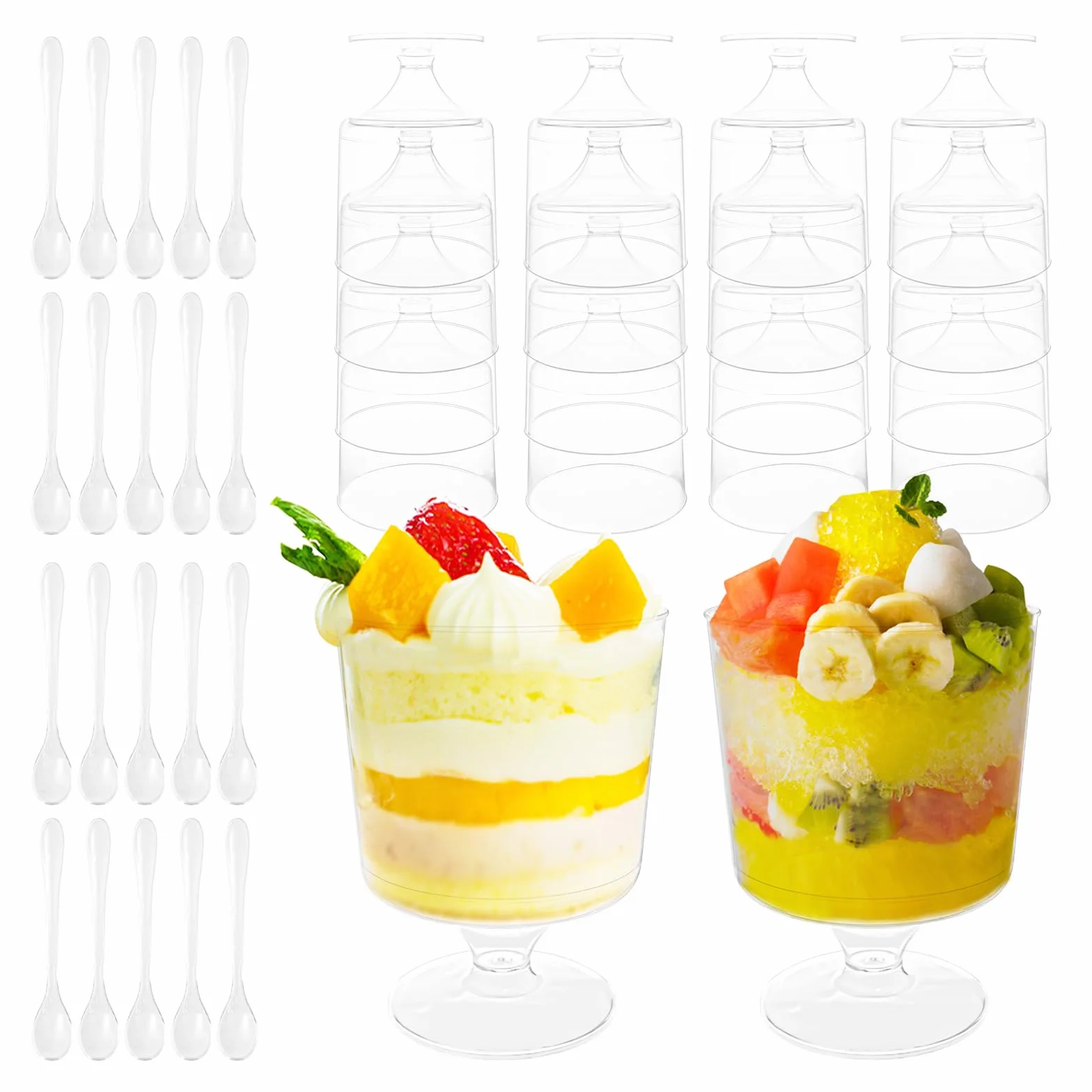 20 szt. 160 ml okrągłych kubków deserowych z tworzywa sztucznego i 20 szt. łyżek, okrągły kubek do parfaitu, wielokrotnego użytku, przezroczyste doniczki deserowe na deser, pudding, mus, lody