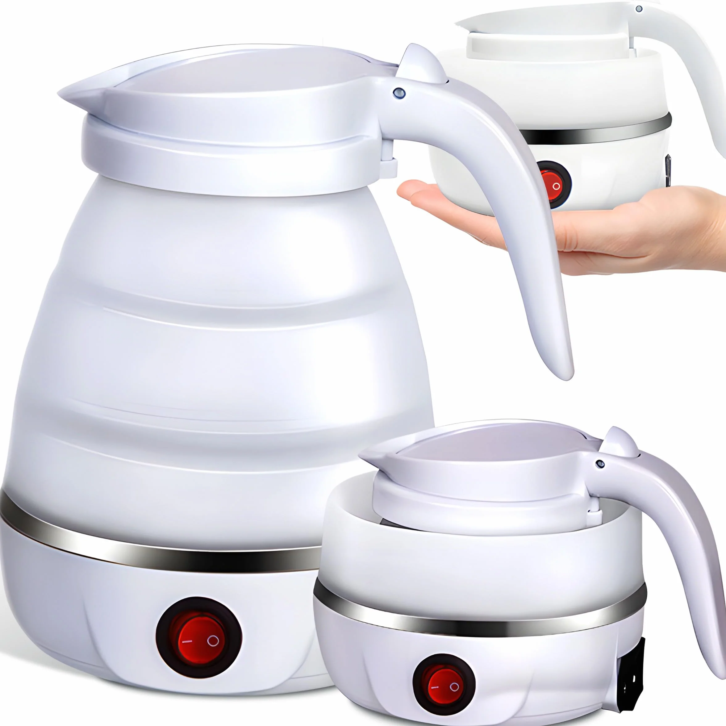 Retoo Składany czajnik 0,6 l, 750 W, silikonowy, ze stali nierdzewnej, kompaktowa konstrukcja do campingu, podróży, automatyczne wyłączanie, szybkie i bezpieczne podgrzewanie