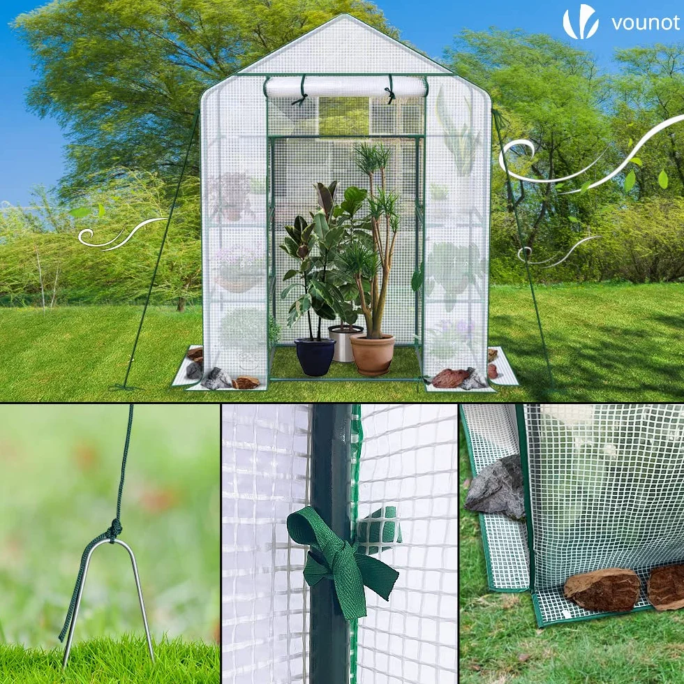 VOUNOT PE szklarnia ogrodowa z półkami 3 poziomami szklarnia ogrodowa do warzyw kwiaty wzmocniona plandeka 135g/m2 Chroń swoje rośliny o każdej porze roku 143x73x195cm