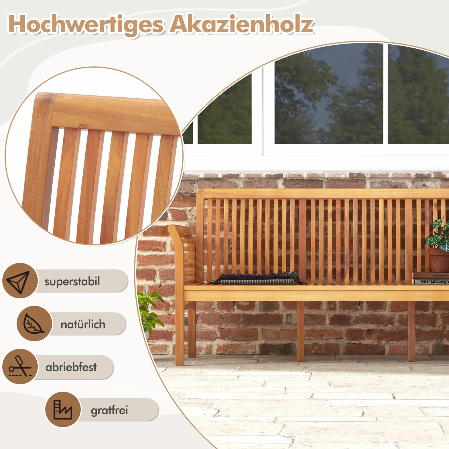 COSTWAY Ławka Ogrodowa z Drewna Akacjowego, Poduszką do Siedzenia, 3-Osobowa Sofa Ogrodowa, Balkonowa, Obciążenie 540 kg, Parkowa na Taras, Balkon, Ogrodu, 159