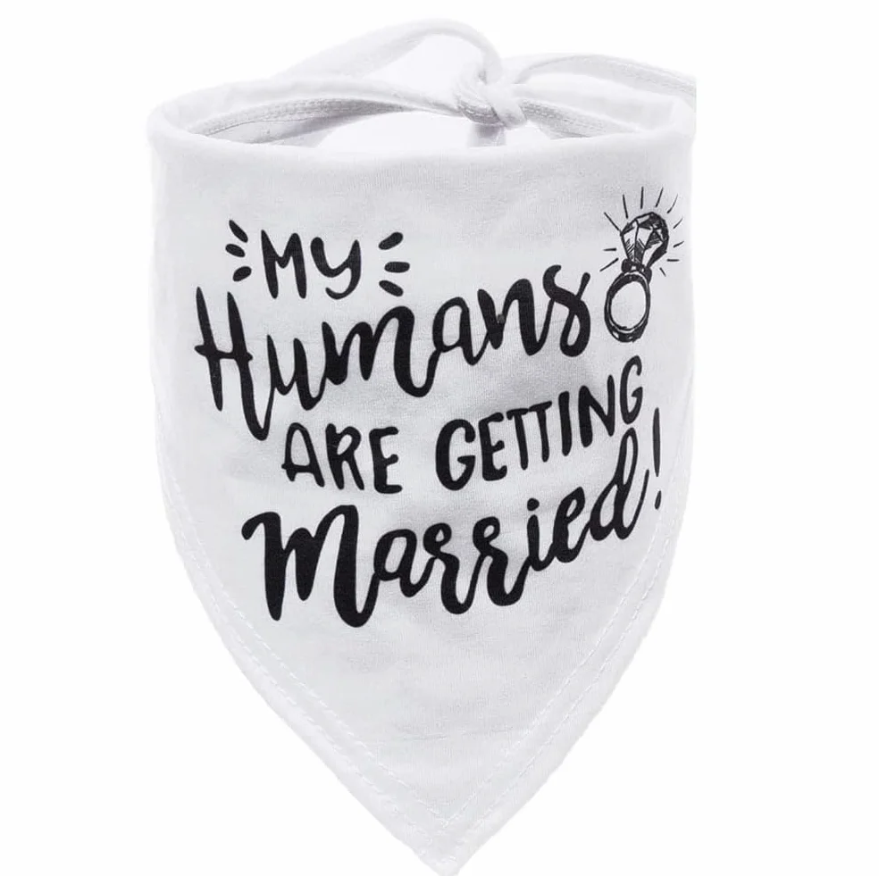 Bandana dla psów, na wesele, biała – "My Humans Are Getting Married" chusta na szyję dla małych, średnich i dużych psów, regulowana, oddychająca, dodatek ślubny i sesji zdjęciowej