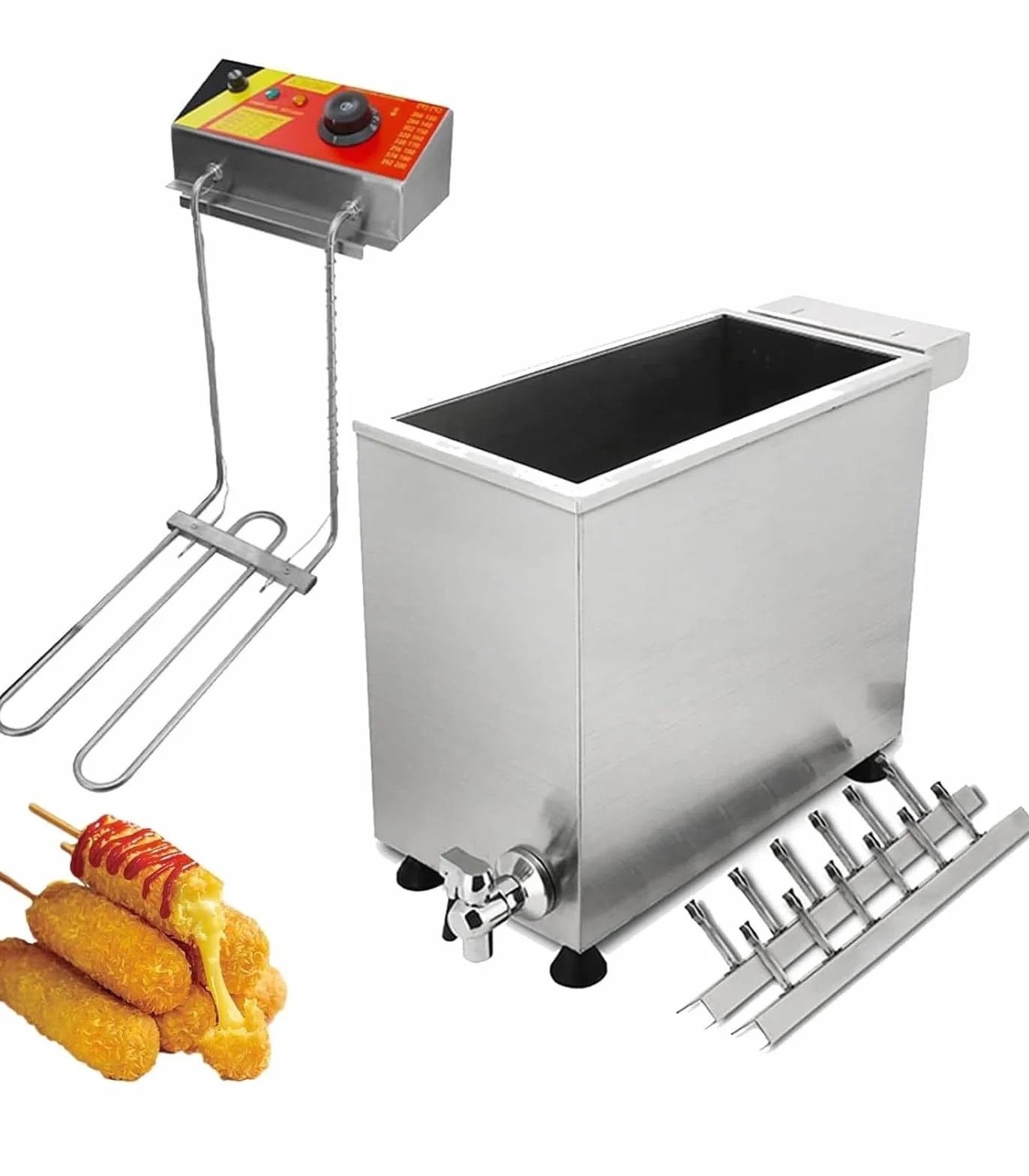 Profesjonalna frytownica gastronomiczna 25 l – urządzenie do smażenia hot-dogów na patyku (np. typu corn dog) – obsługa 12 sztuk jednocześnie – elektryczna