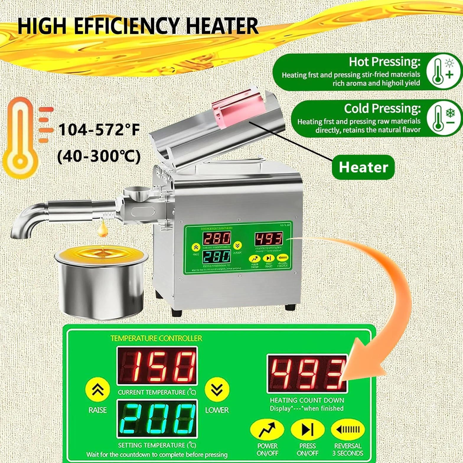 Automatyczna maszyna do tłoczenia oleju, komercyjny ekstraktor nasion gorących/zimnych orzechów, duża prędkość tłoczenia oleju 3-6 kg/h, 110 V elektryczna prasa do olejów i ekstraktów