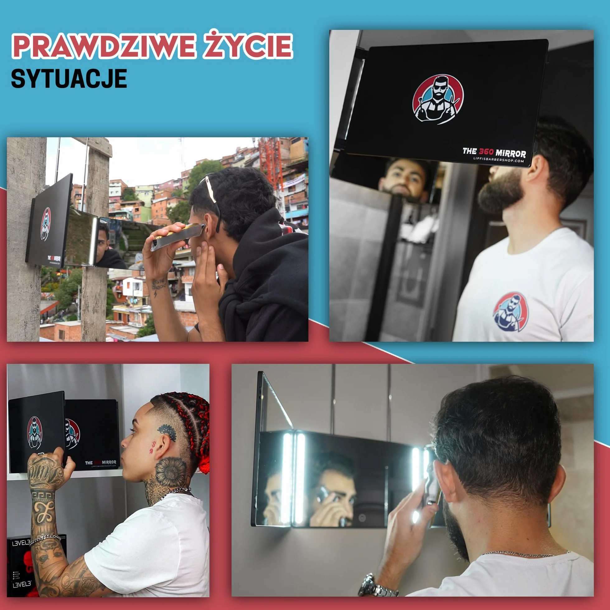 Lustro 360 - Regulowane haczyki teleskopowe - Lustro do samodzielnego strzyżenia dla mężczyzn - Lusto 3-kierunkowe do strzyżenia włosów - Lustr doo samodzielnego strzyżeni (I Z diodą LED I)