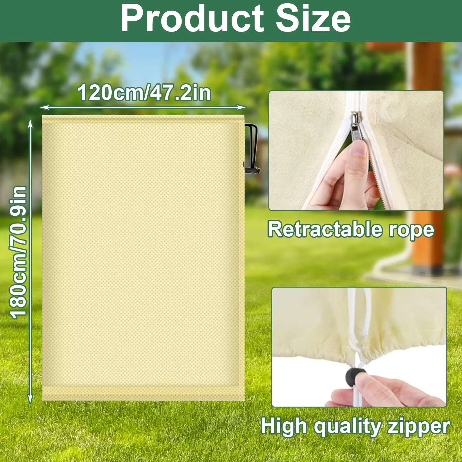 Ochrona zimowa roślin na zewnątrz, 180x120cm 70g/m² Ochrona zimowa do roślin z zamkiem zipującym, Olivenbaum