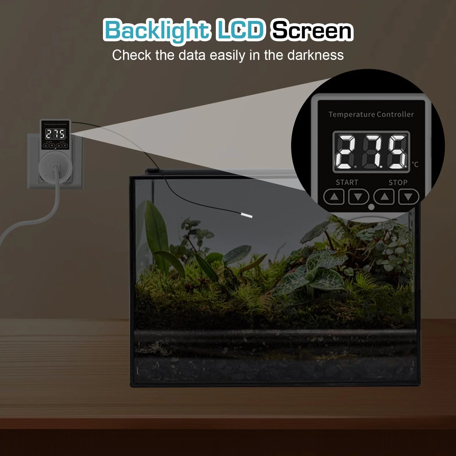 Cyfrowy termostat gniazdka 230 V z sondą LCD do szklarni, akwarium, terrarium