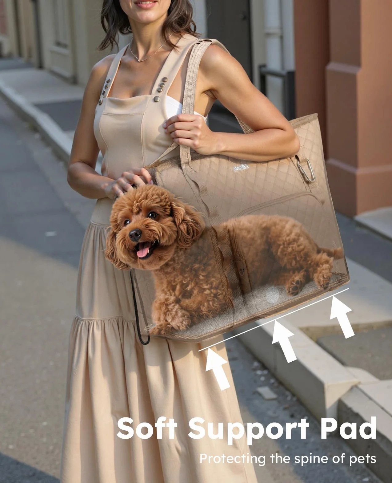 pecute Torba dla małych psów, 5 kg, torba do noszenia psa, lekka, składana, torba transportowa dla psów, torba transportowa na podróż, khaki, XL