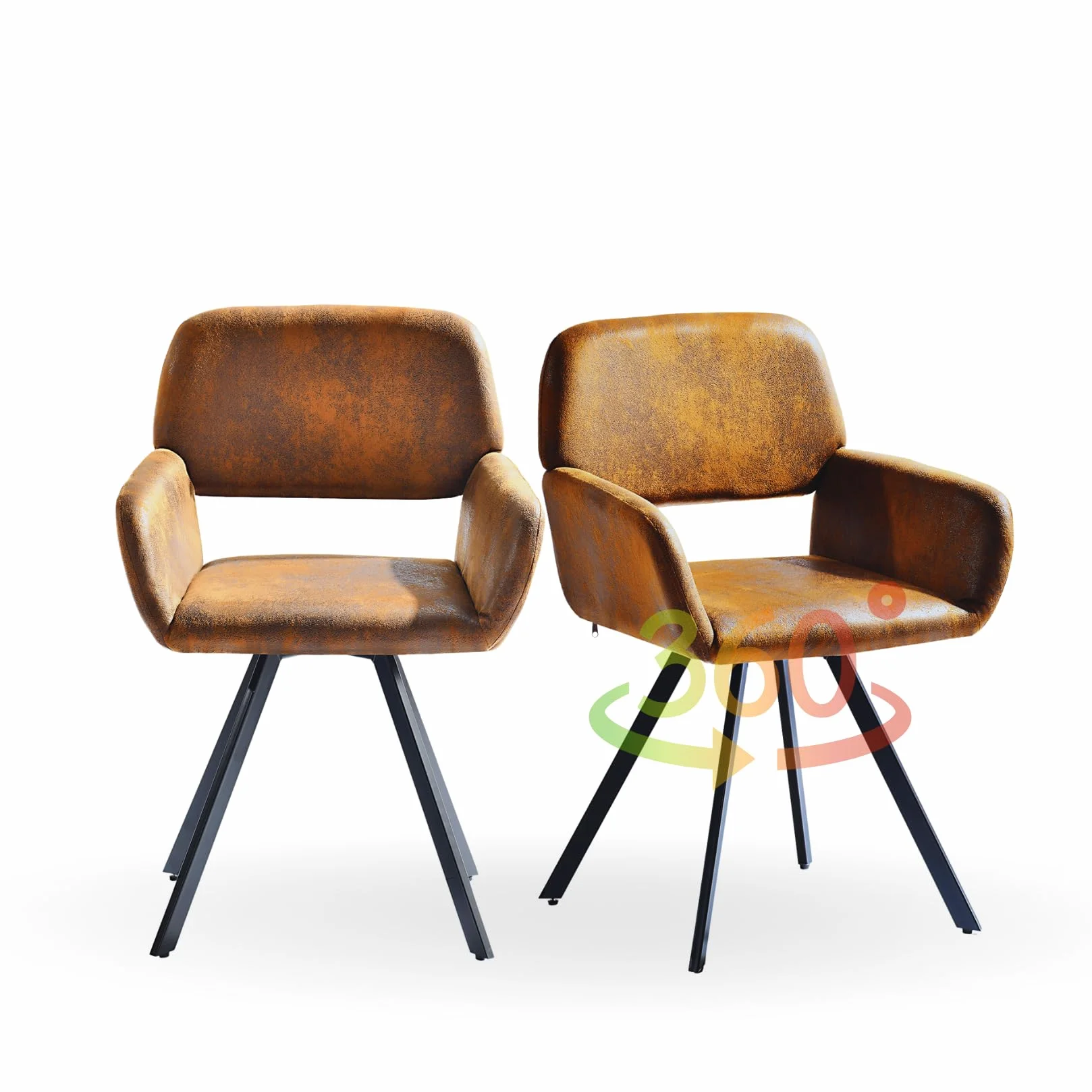 FurnitureR Krzesła obrotowe do jadalni, zestaw 2 sztuk, tapicerowane, obrotowe, kuchenne, wygodne krzesło z podłokietnikami, oparcie, podłokietniki do jadalni, salonu, zamszowy brąz