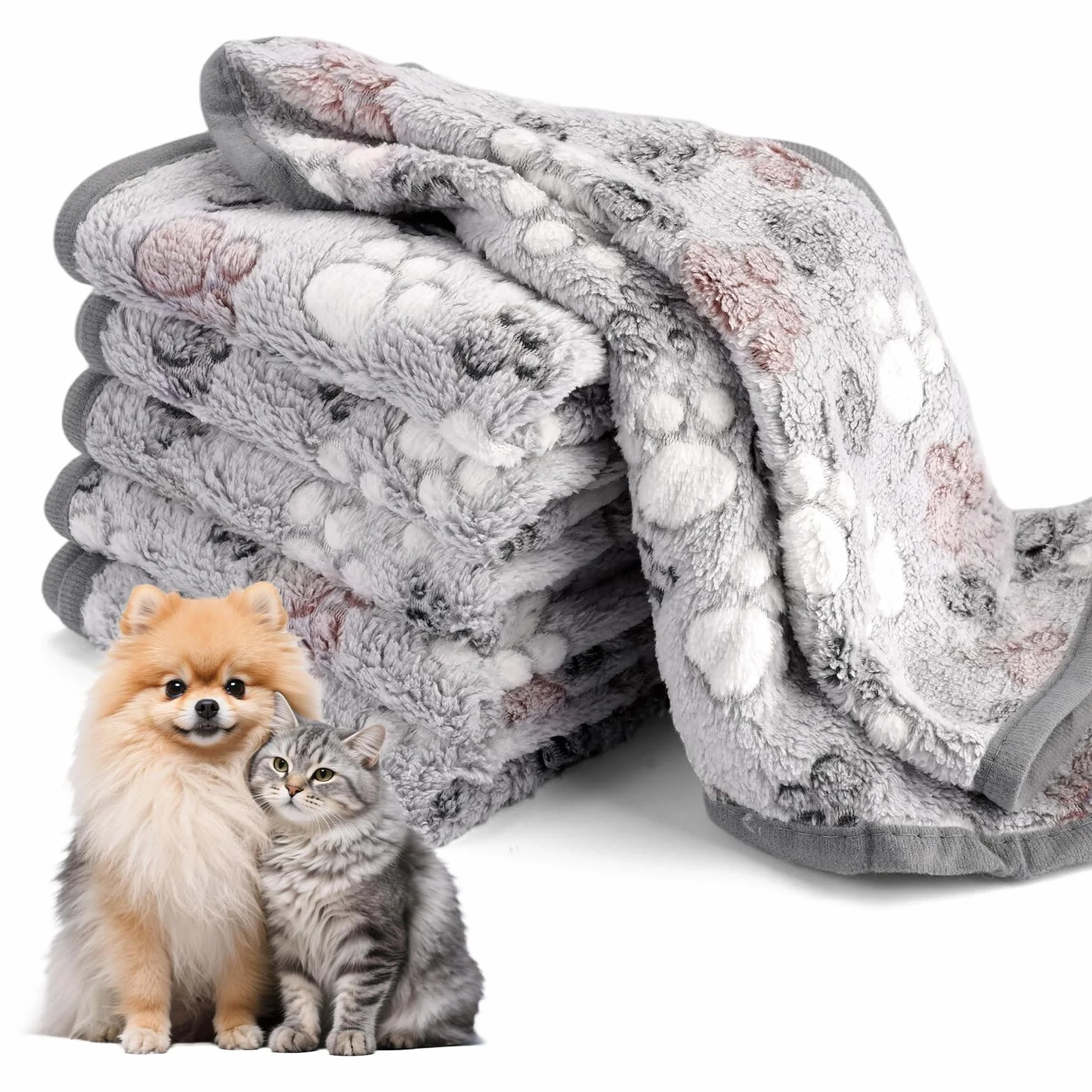 Puszysty koc dla psa, 6 sztuk, mały koc dla psa, 60 x 40 cm, szary, koc do przytulania dla psa, wodoszczelny, dla świnek morskich, pluszowy, dla małych i średnich psów, kotów, małych zwierząt, ciepły
