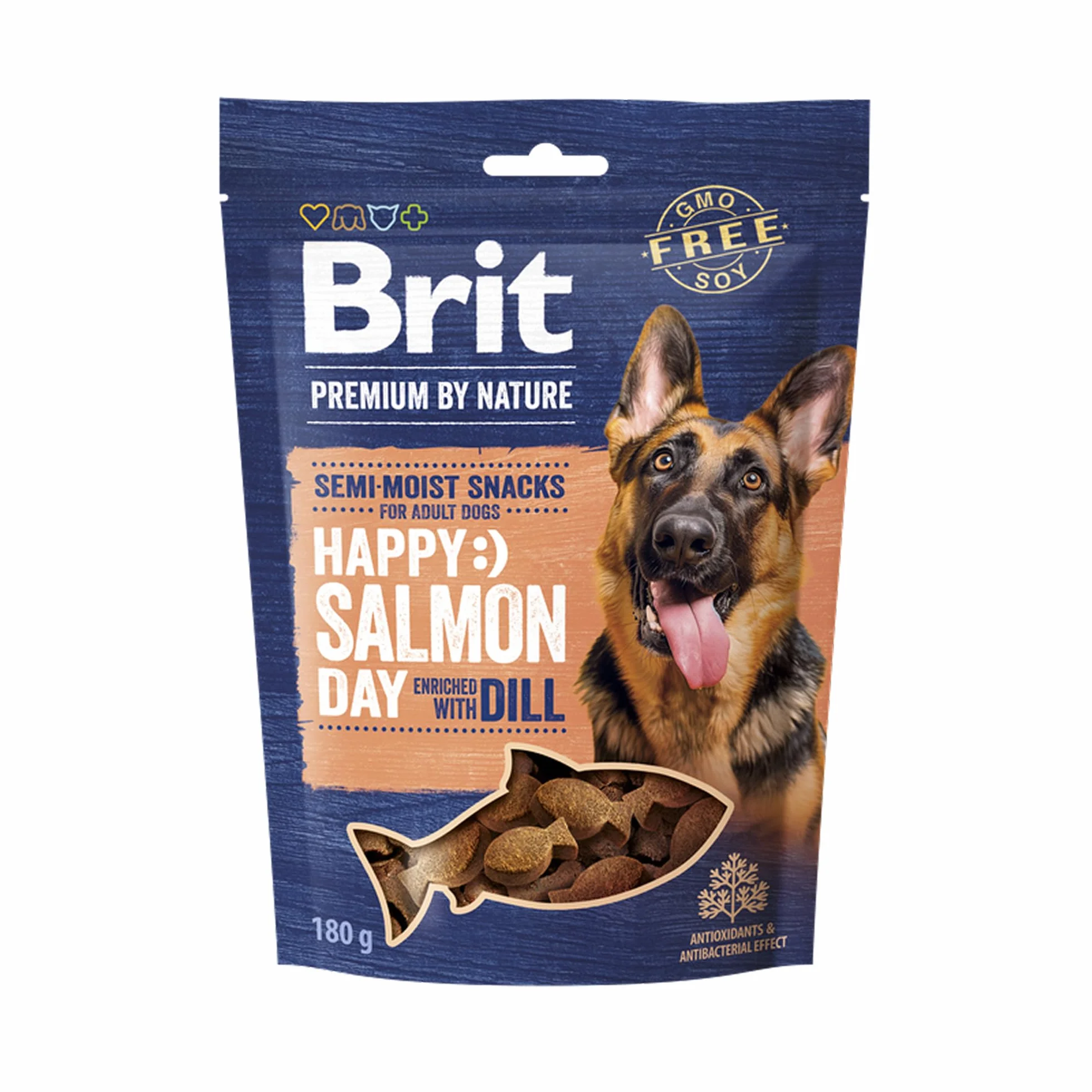 Brit Premium by Nature Dog półmokre przekąski z łososiem i koperkiem, przysmaki dla psów na trawienie i układ odpornościowy, 180 g