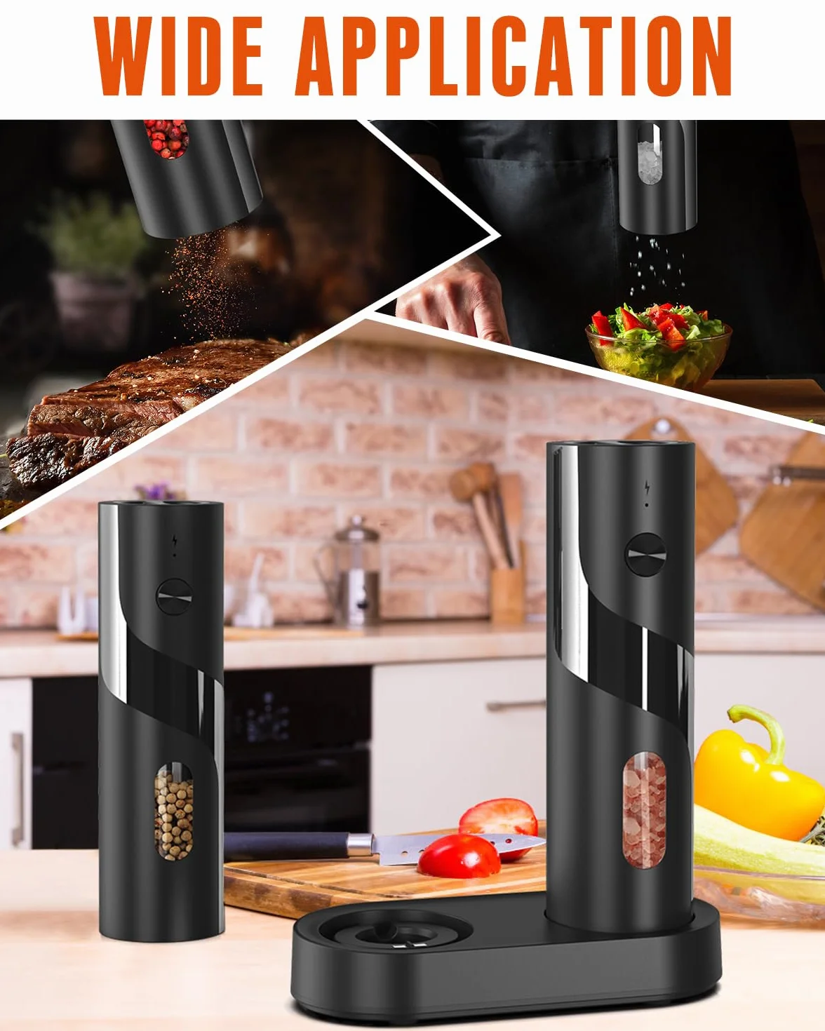 Homtronic Elektryczny młynek do pieprzu, 4 poziomy regulacji grubości,LED Light, Automatyczne mielenie, do kuchni BBQ