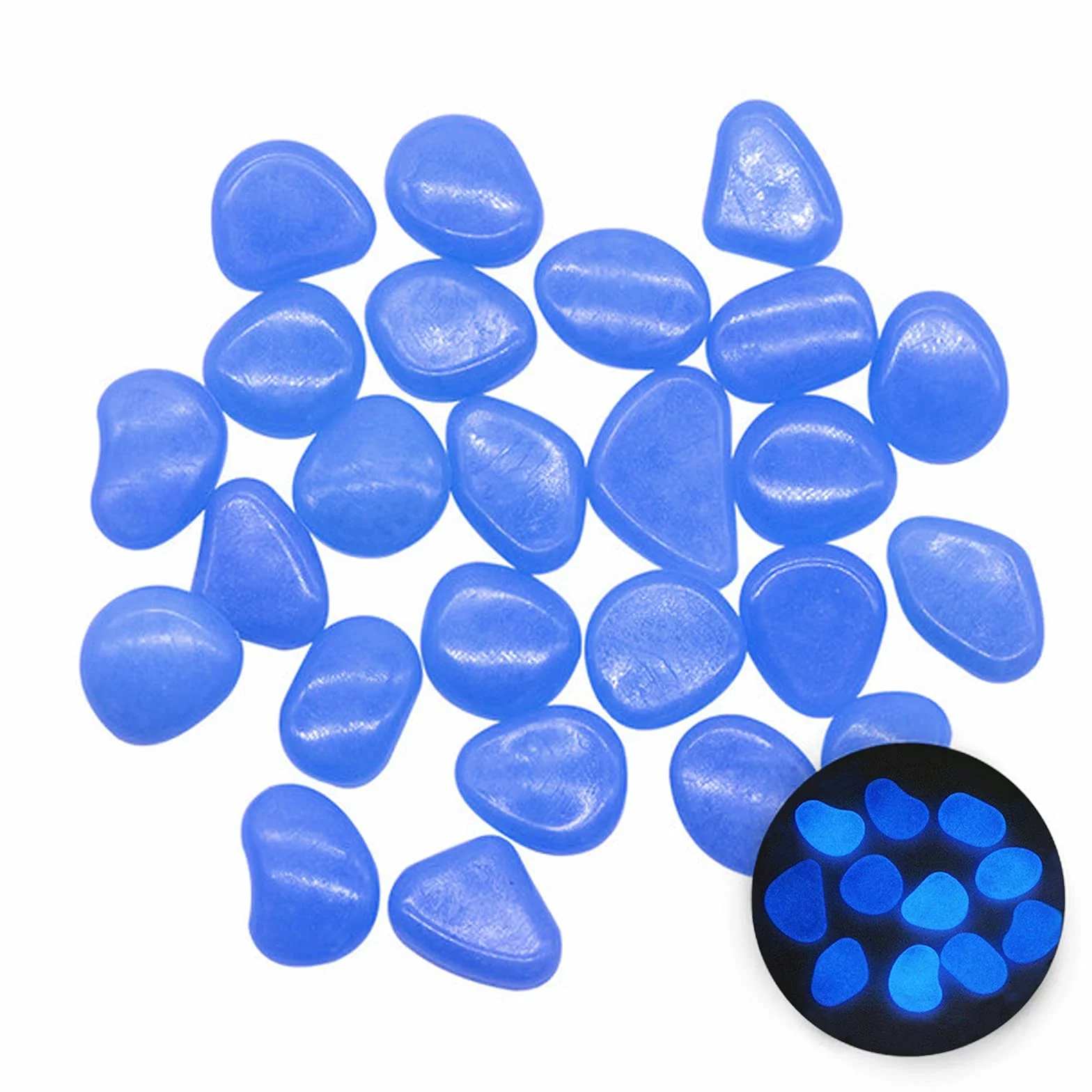 MOGADEE® 300 niebieskich kamieni świetlnych, dekoracja ogrodowa, kamienie dekoracyjne, dekoracyjne kamienie do akwarium, chodniki, do pokoju dziecięcego, kamienie dekoracyjne, świecące kamyki