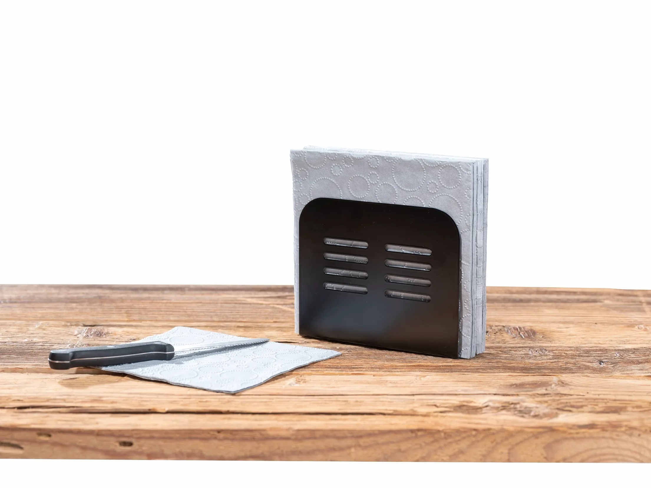 WENKO Stojak na serwetki Baco czarny, z metalu malowanego proszkowo, 15 x 12 x 4 cm