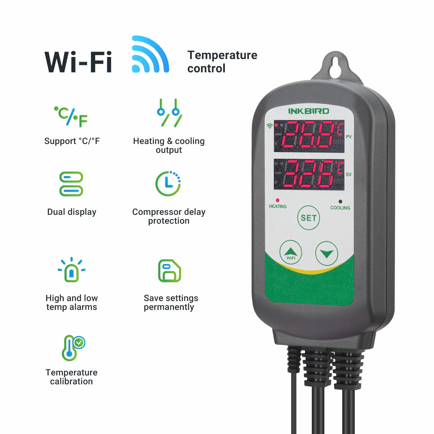 Inkbird ITC-308-WIFI Termostat temperatury, gniazdo chłodzące 230 V z wodoodporną sondą do akwarium