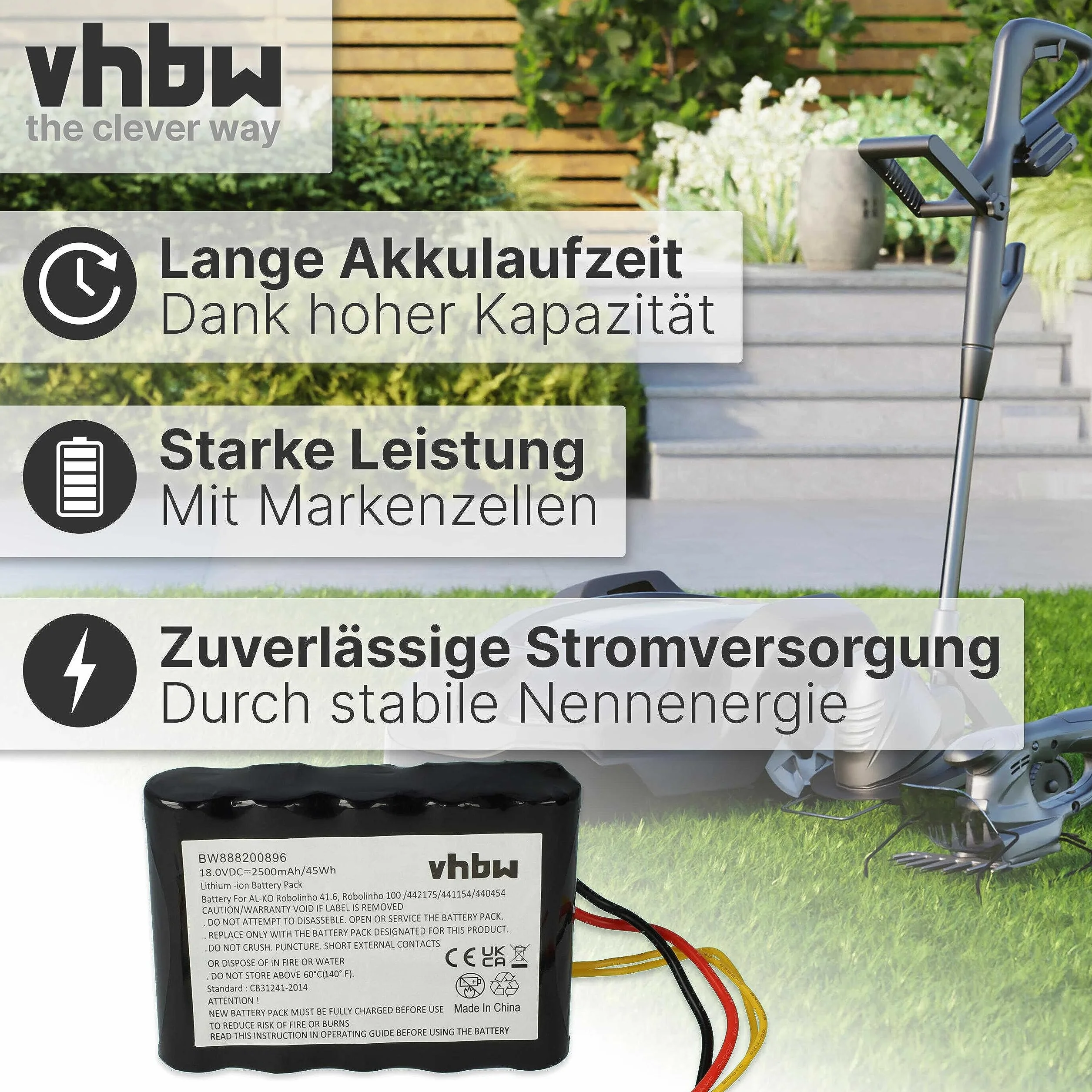 vhbw Akumulator kompatybilny z kosiarką AL-KO Solo Robolinho 700, 1000, 1100, 700E (2500 mAh, 18 V, litowo-jonowa)