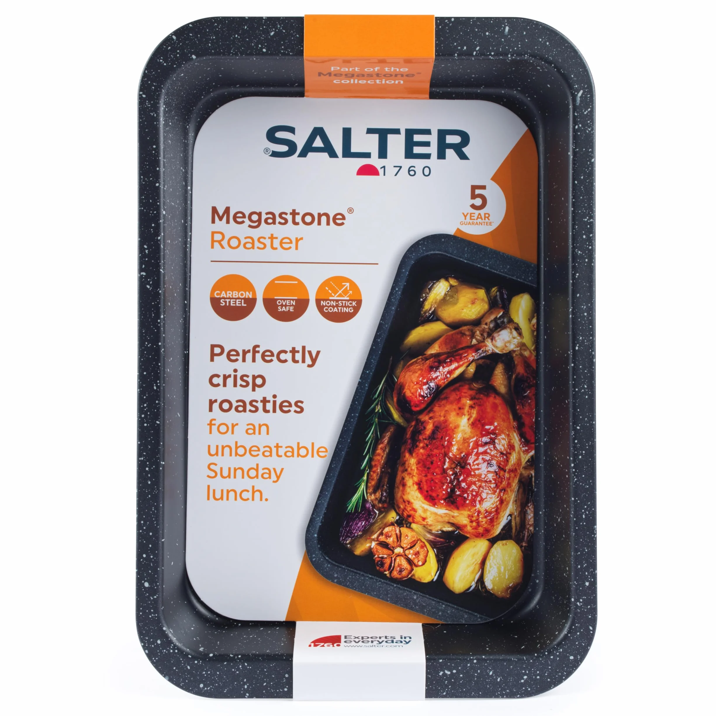 Salter BW07032BRMFOB Megastone Collection Carbon Steel Roaster, Roasting Pan, Deep Baking Tray, Non-Stick Coating, Oven Safe, PFOA-Free, 36 cm, Black