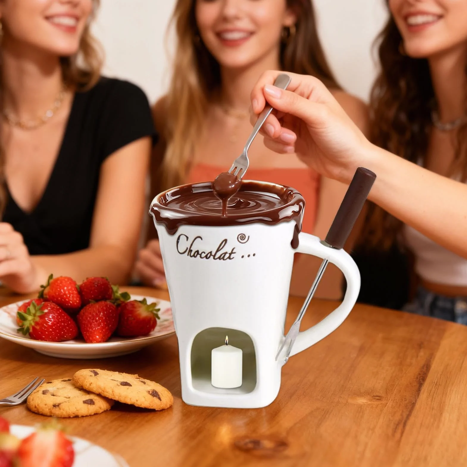 Kubek do fondue | Odporny na wysokie temperatury, przenośny, nieprzywierający, z widelcem, zestaw kubków do fondue, do zanurzania masła, deseru, napoju, kolacji, ślubu, urodzin, święta, święta