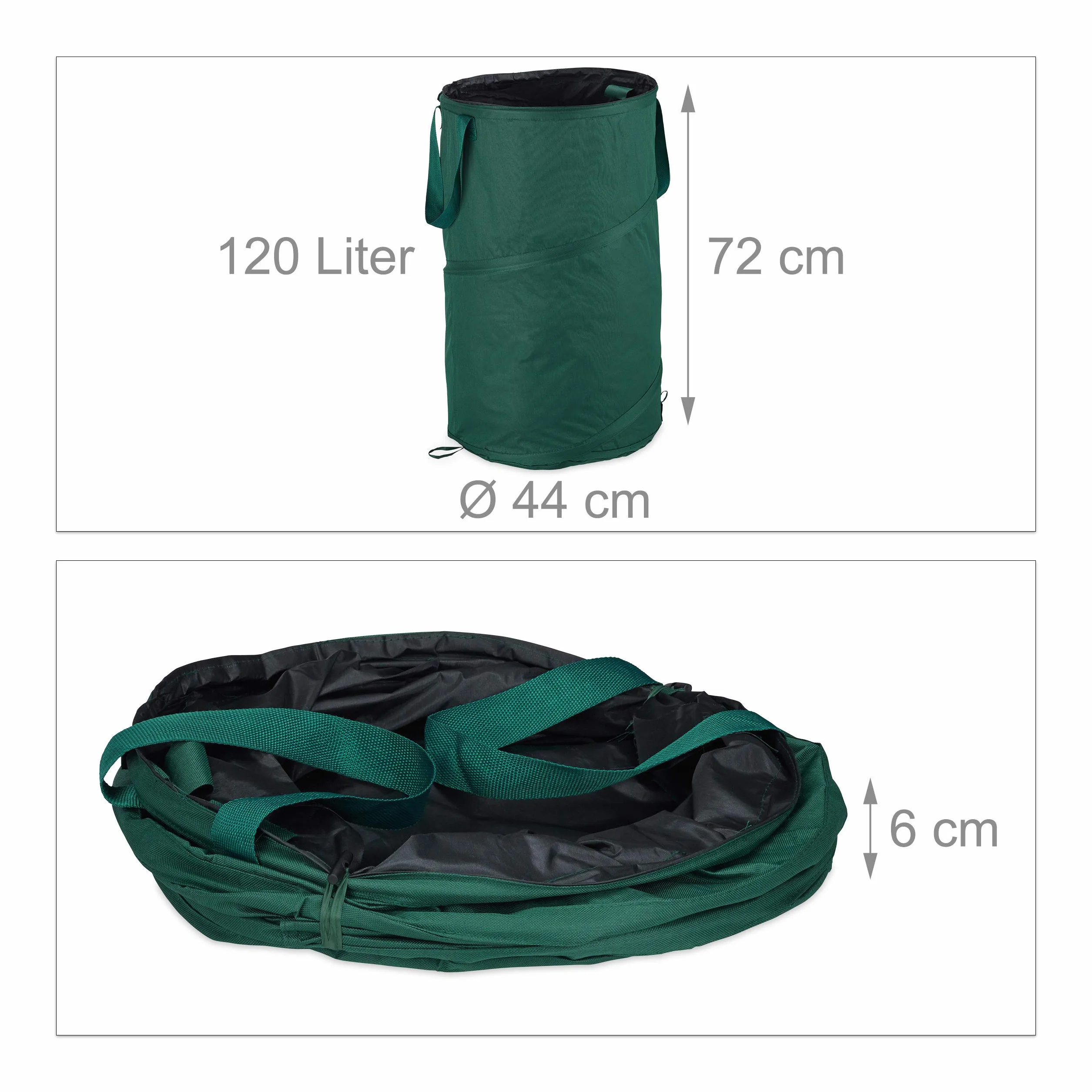 Relaxdays Worek na liście, samostojący, zestaw 2 sztuk, worek na odpady ogrodowe, 120 l, samostojący, Ø : 44 cm, zielony